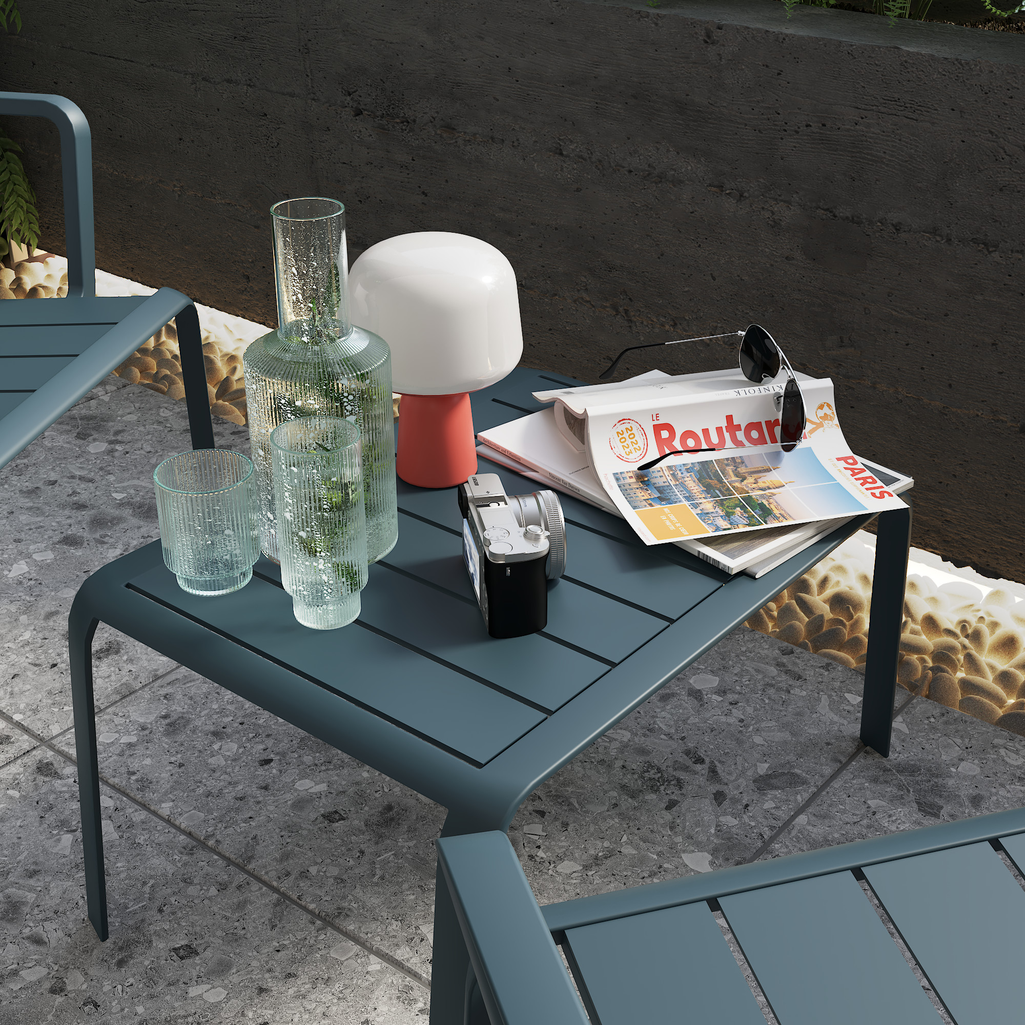 Mesa auxiliar de jardín naterial idaho de aluminio sage de 59x41x30 cm