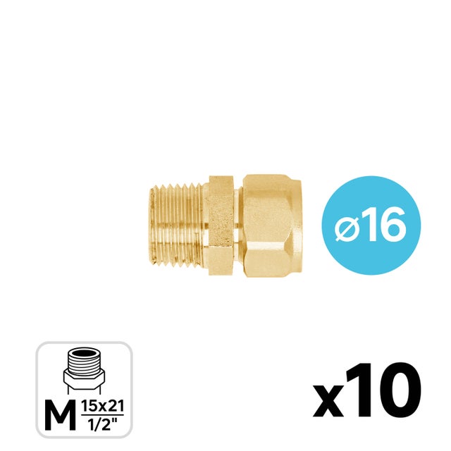 Lot de 10 raccords à compression pour multicouche D.16 M15x21 (1/2
