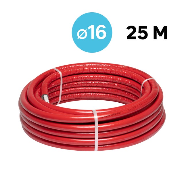 Tube multicouche isolé rouge, Ø16 mm, en couronne de 25 m, EQUATION