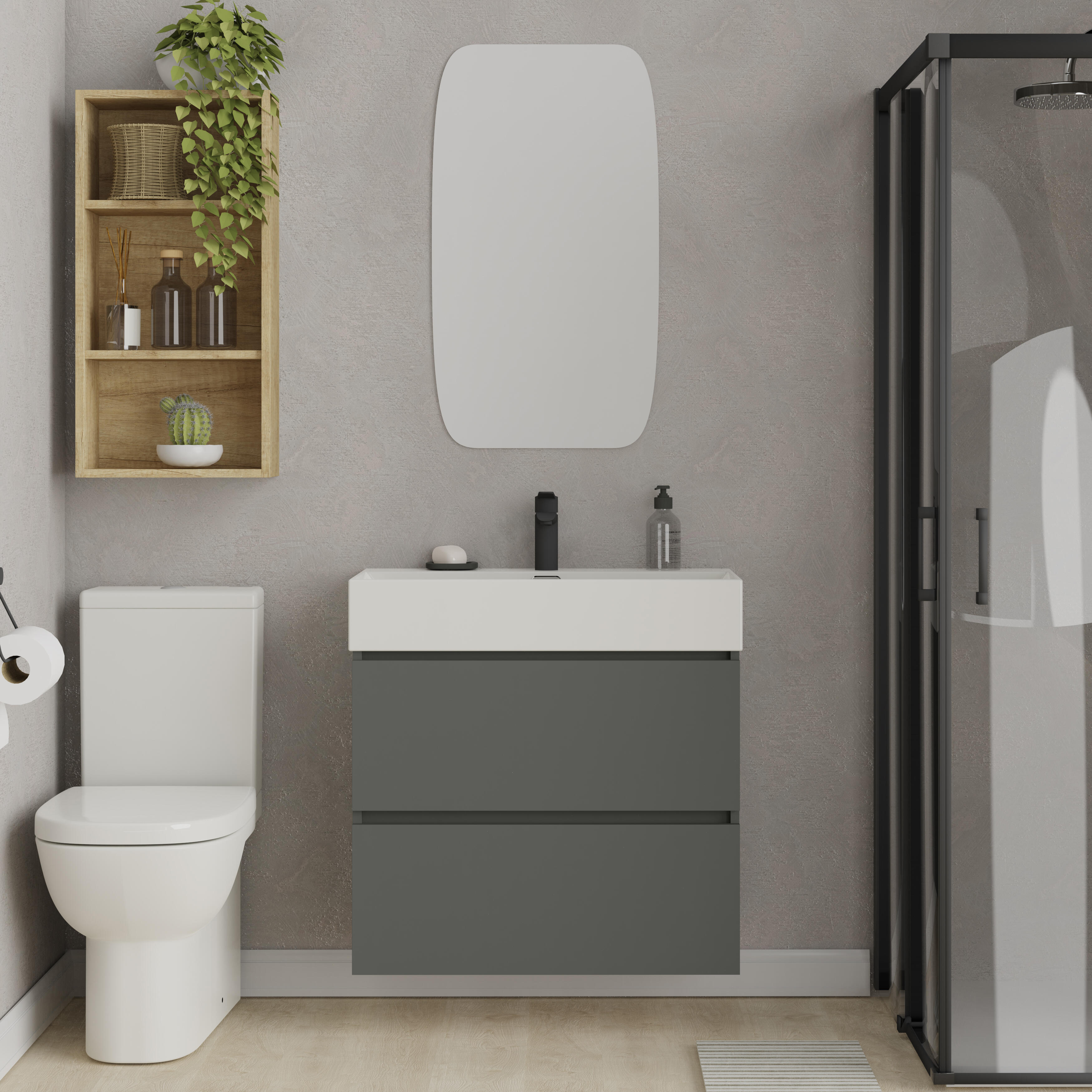 Mueble de baño con lavabo espacio xl gris mate 70x36 cm
