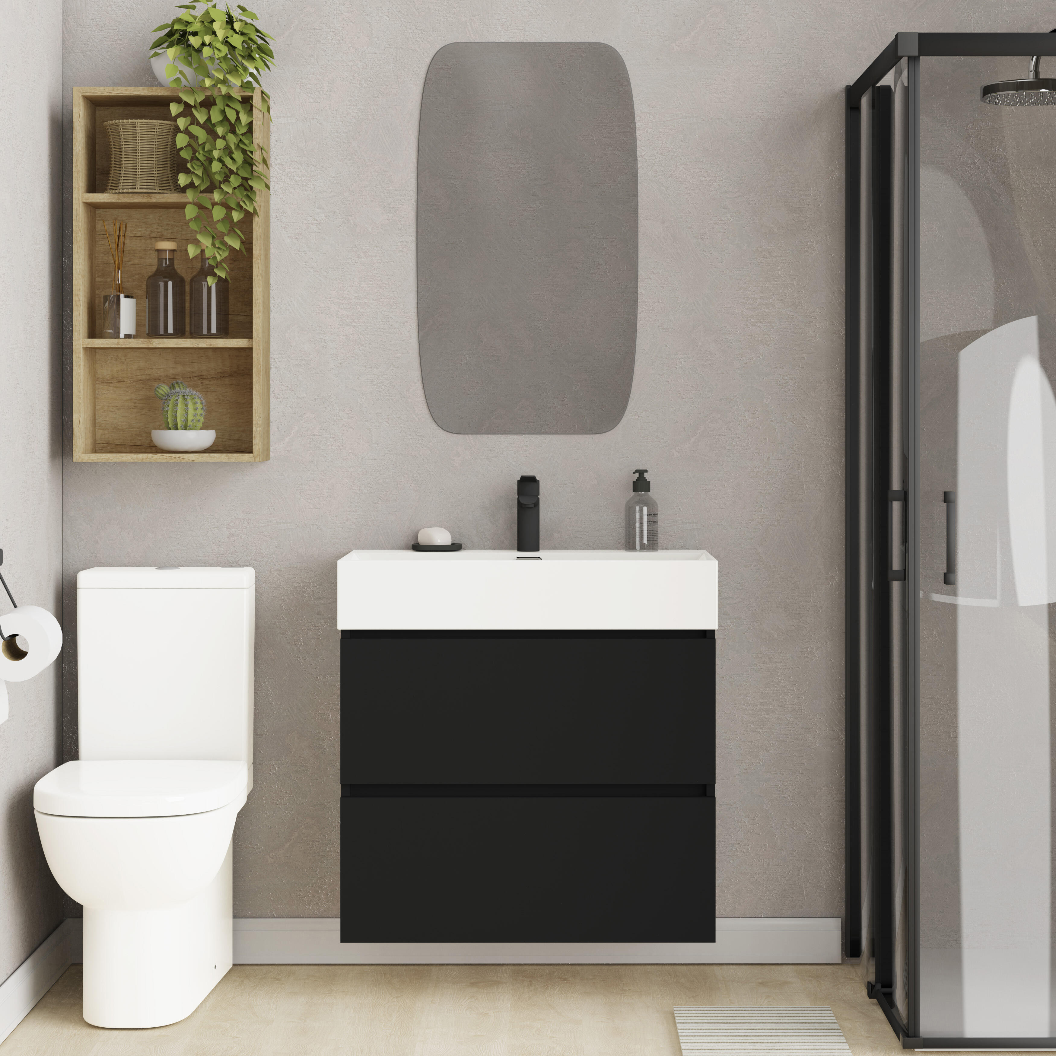 Mueble de baño con lavabo espacio xl negro mate 70x36 cm