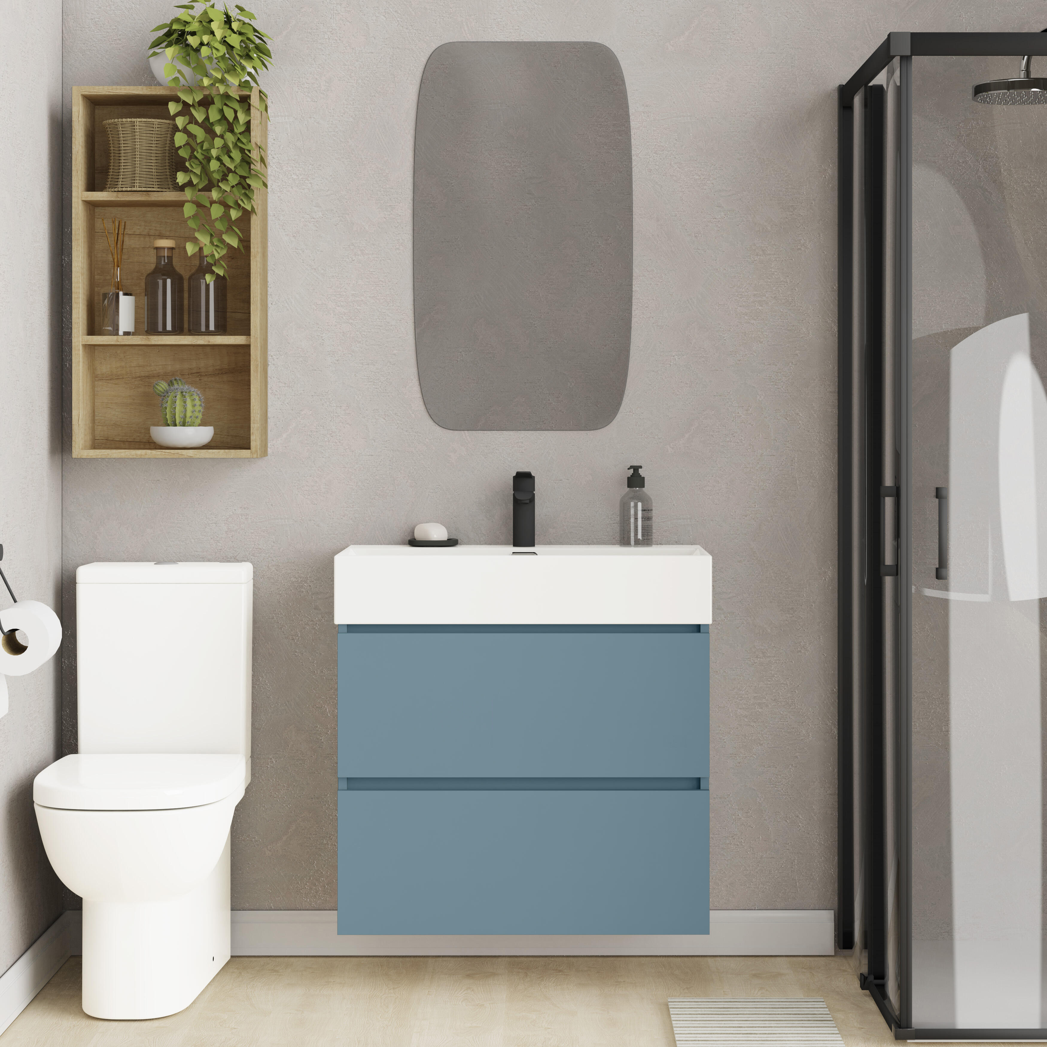 Mueble de baño con lavabo espacio xl azul claro mate 70x36 cm