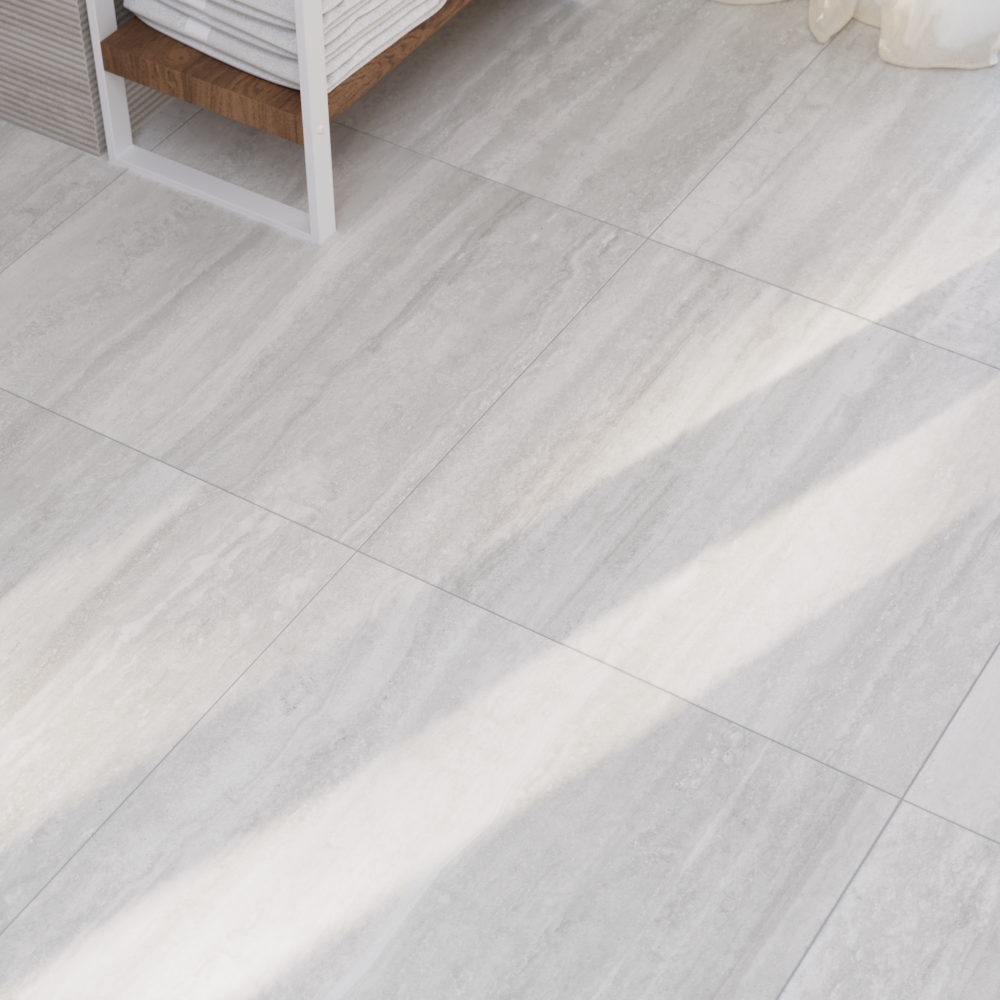 Carrelage sol intérieur / mur intérieur effet travertin gris Helos l.59.5 x L.59 - 3