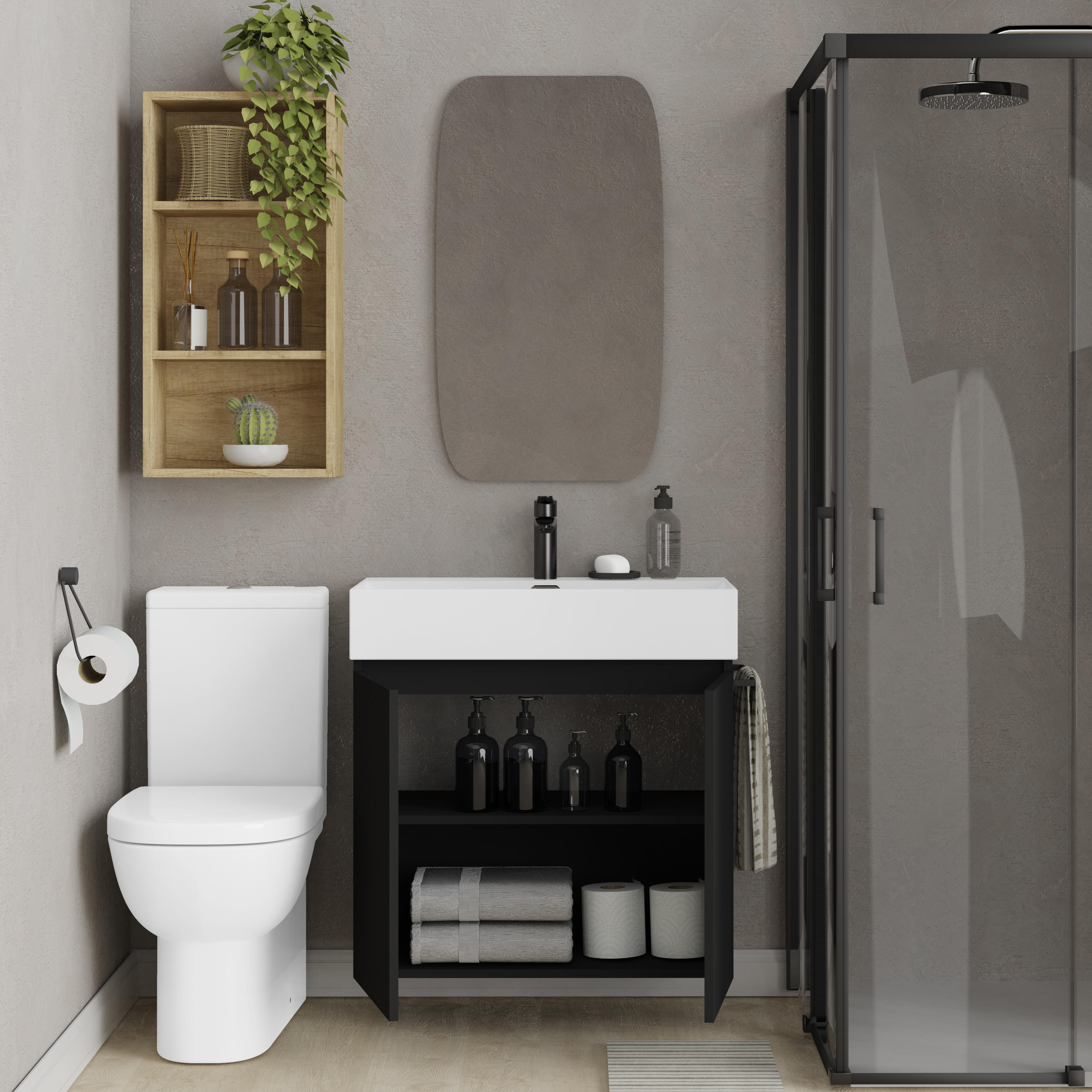 Mueble de baño con lavabo espacio xl negro mate 70x36 cm