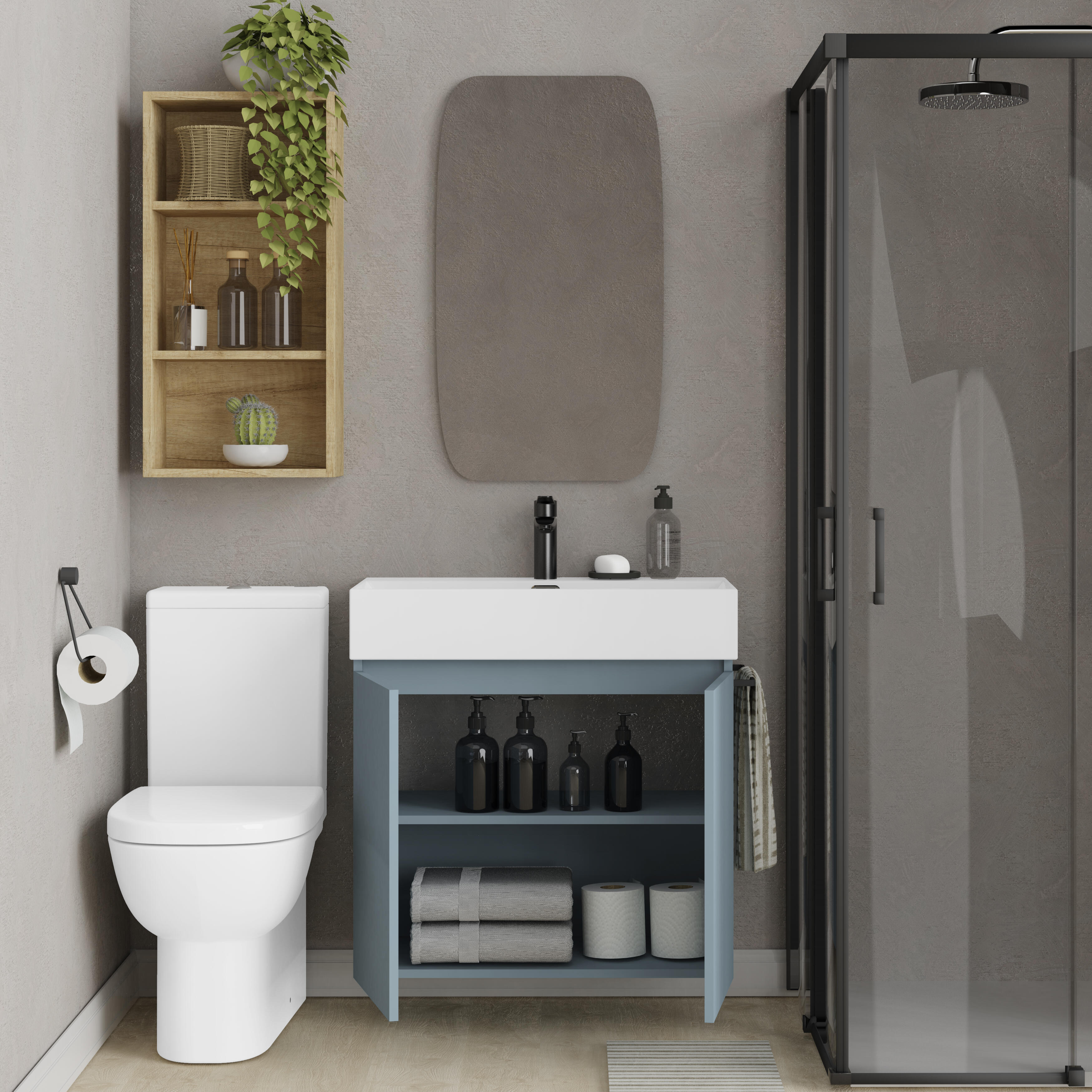 Mueble de baño con lavabo espacio xl azul claro mate 70x36 cm