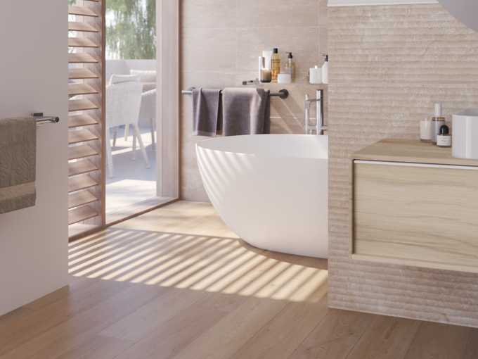 casa de banho com pavimento vinilico cor natural