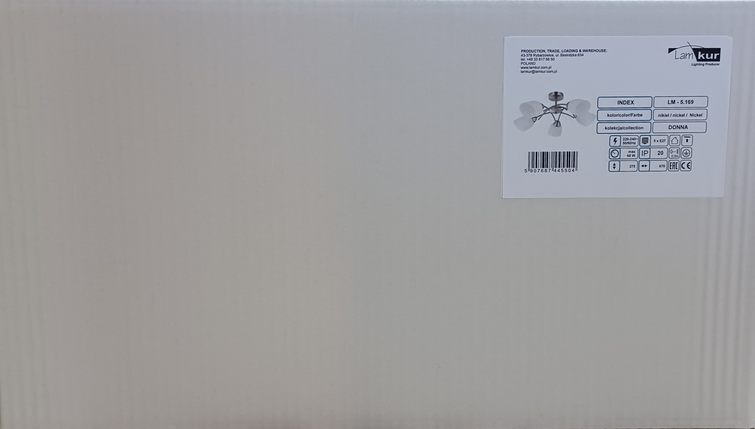 Lampa sufitowa Donna nikiel 5 x E27 Lamkur - 11