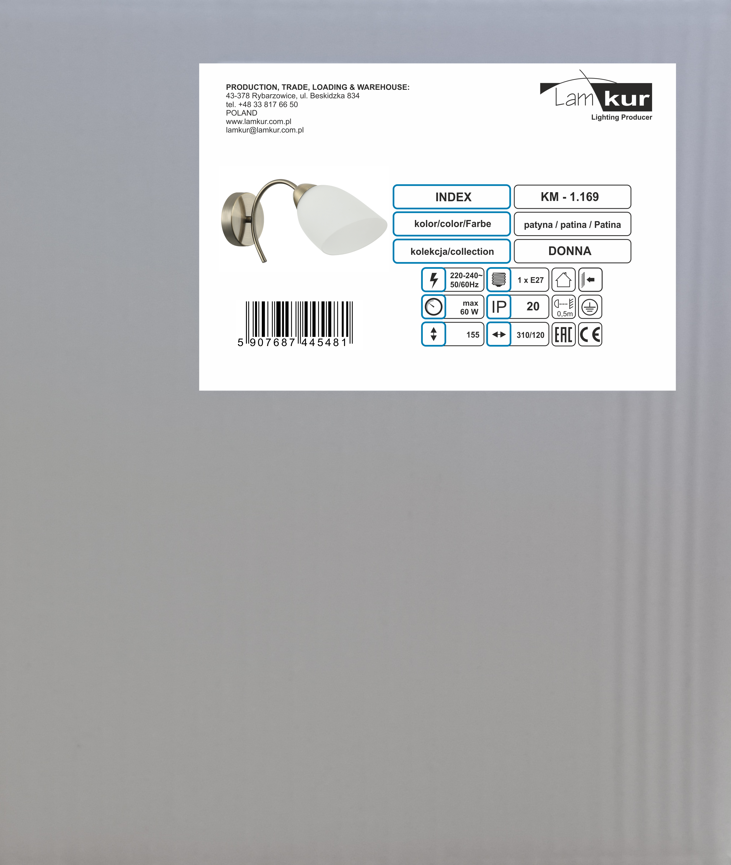 Kinkiet Donna patyna E27 Lamkur - 11