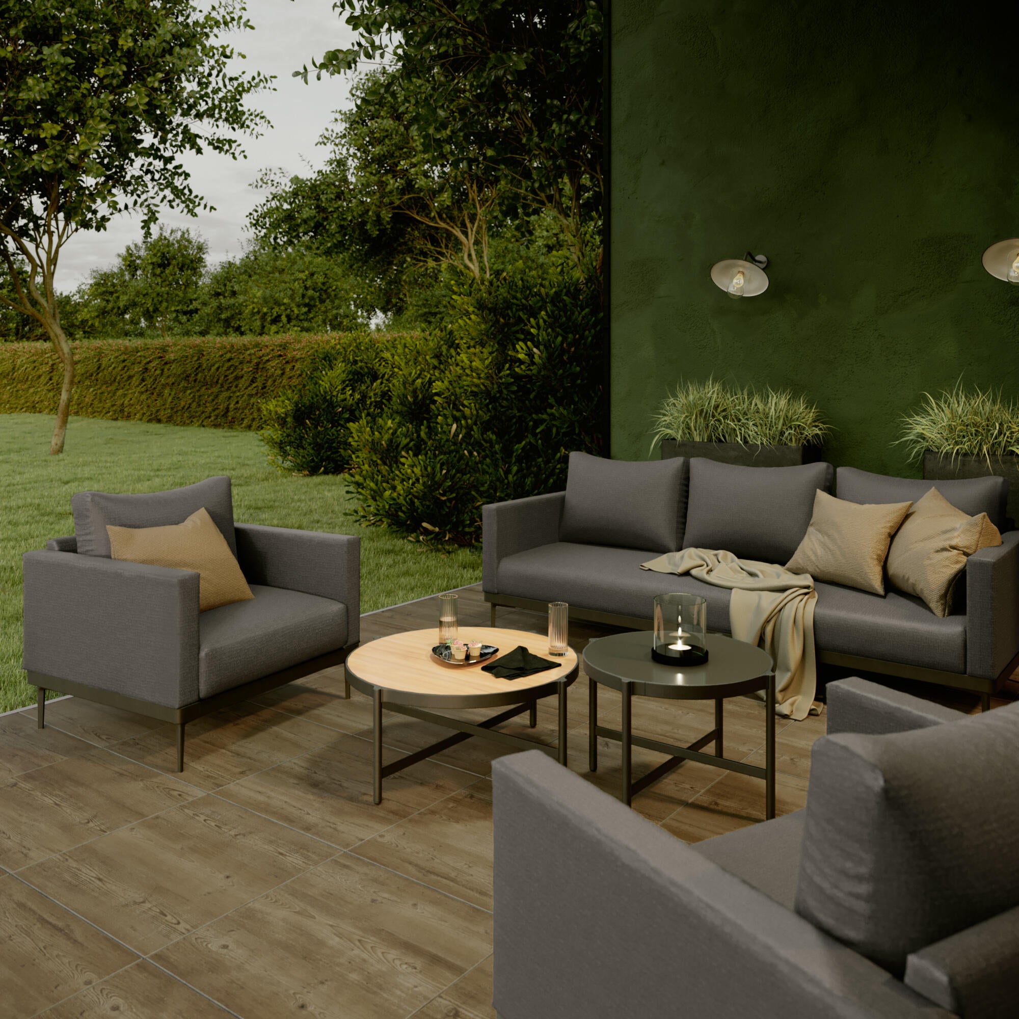 Set de porche naterial olyros de aluminio gris para 5 personas