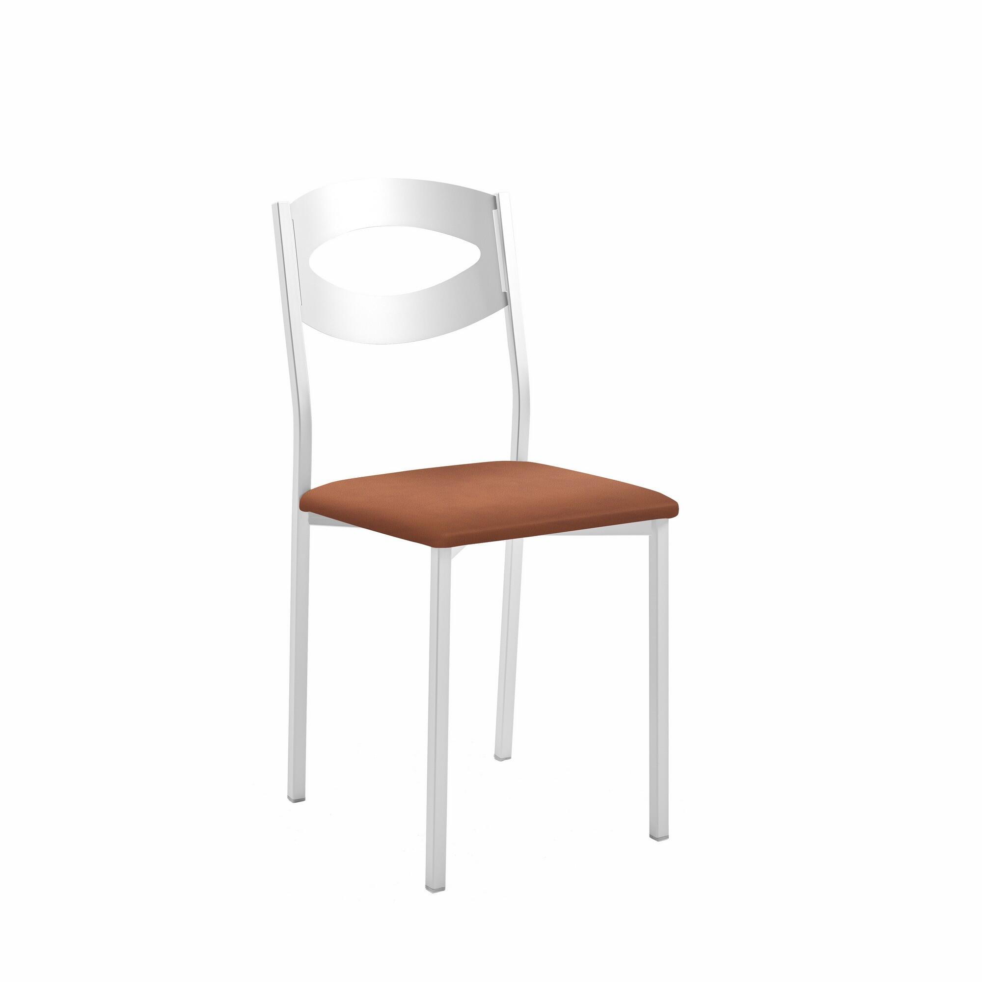 Silla de cocina oca de metal blanca, marrón 38x89x40cm
