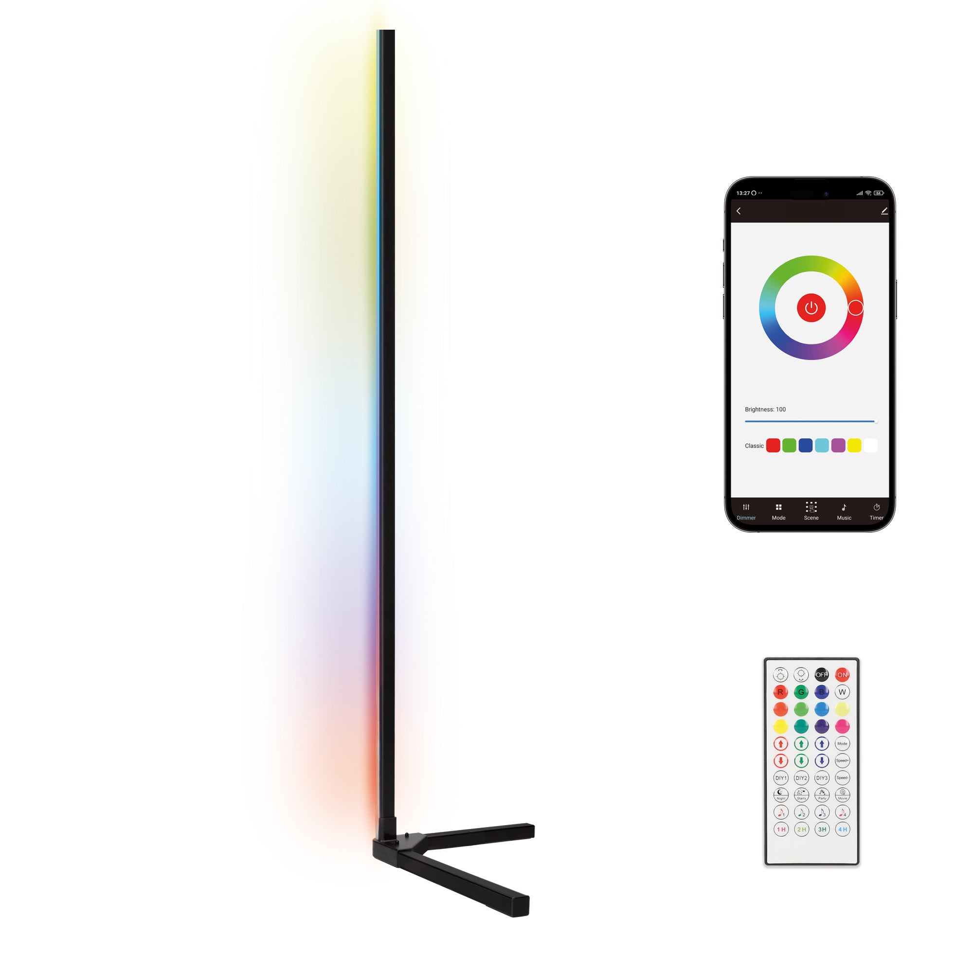Pie smart led rgb con mando y wifi 140 cm de alto