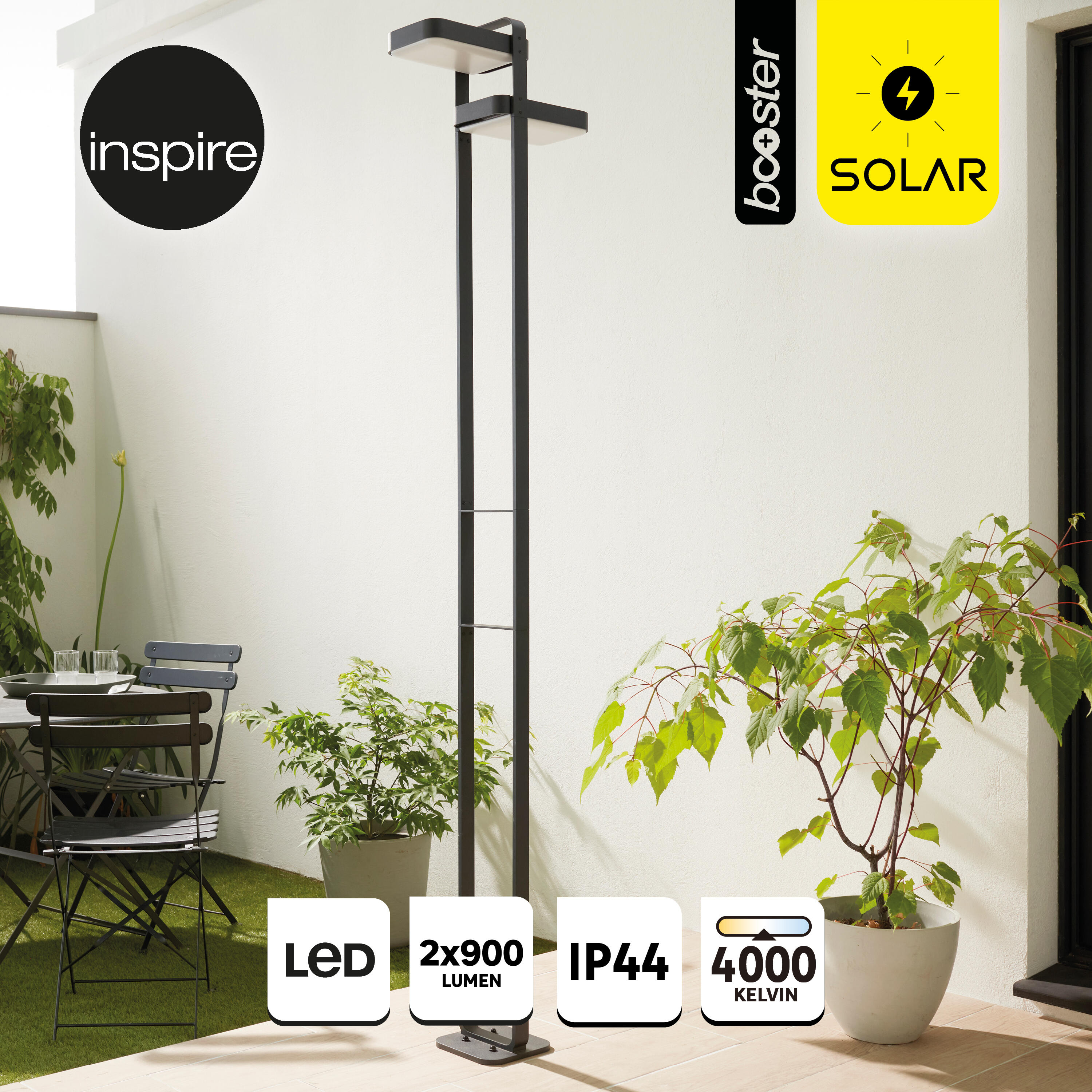 Lampadaire solaire et rechargeable Booster Waiki 900 Lumen anthracite INSPIRE - 15