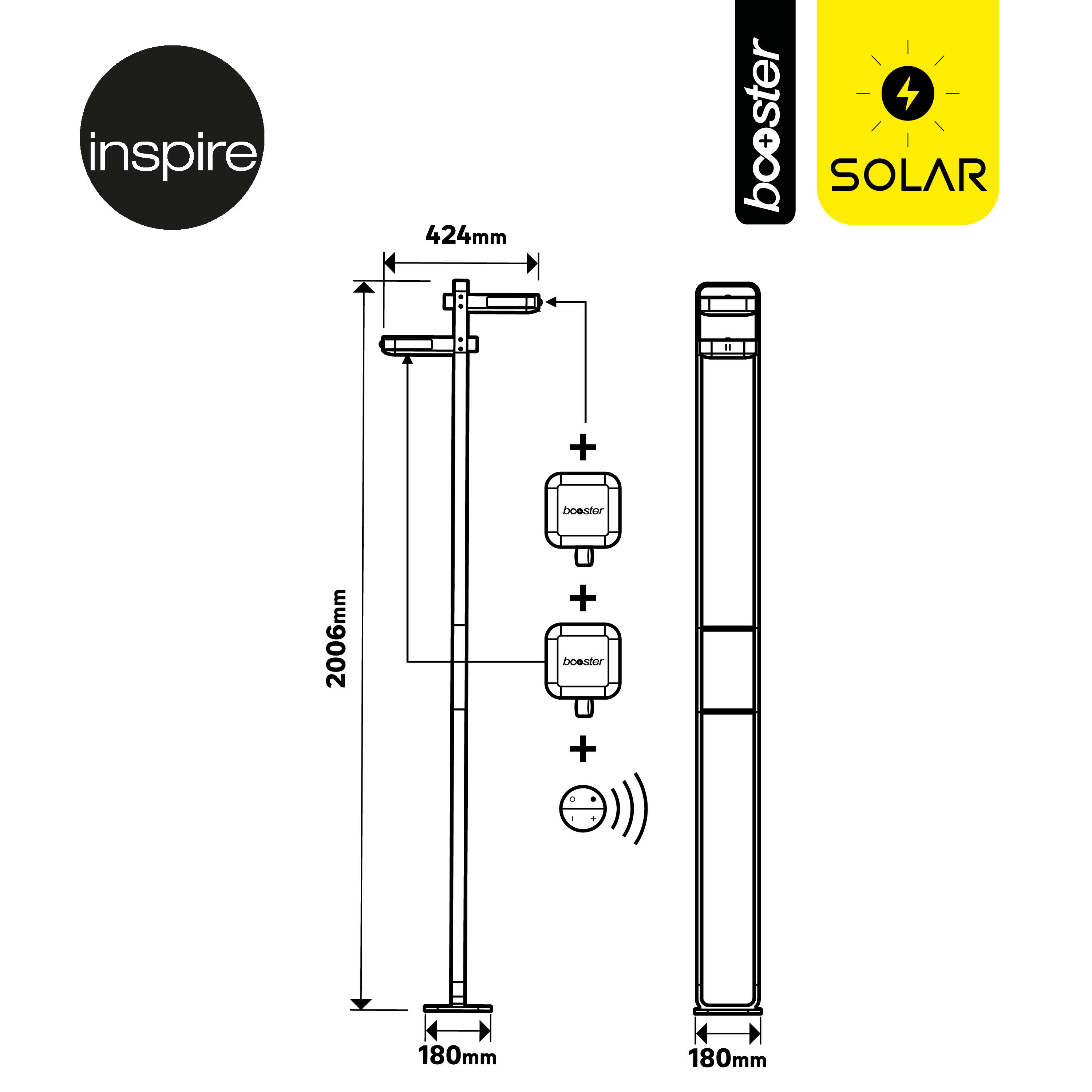 Lampadaire solaire et rechargeable Booster Waiki 900 Lumen anthracite INSPIRE - 8