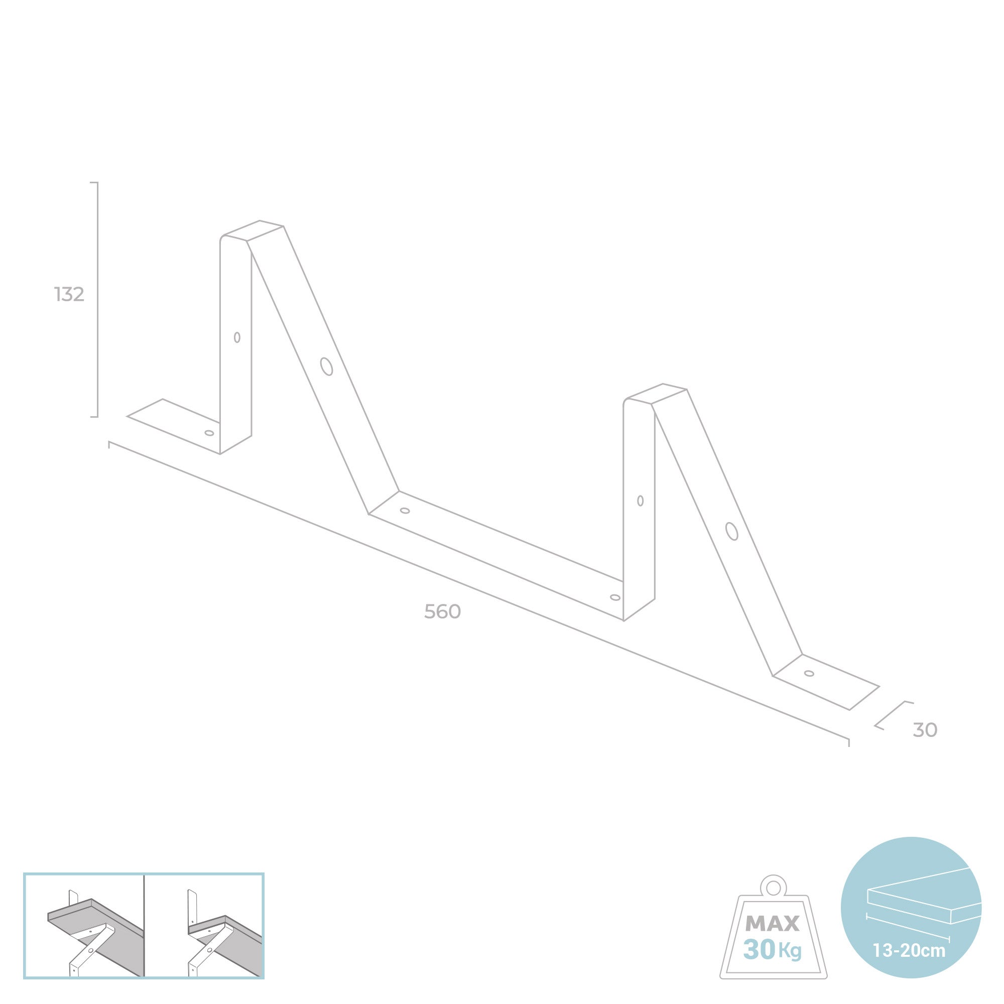 Equerre de fixation murale acier enduit de résine époxy noir, H.56 x P.13 cm - 3