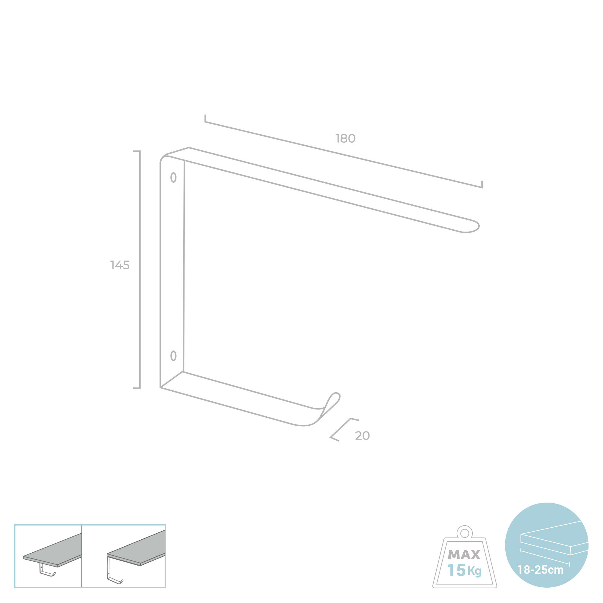 Equerre acier enduit de résine époxy noir, H.14.5 x P.14.5 cm - 3