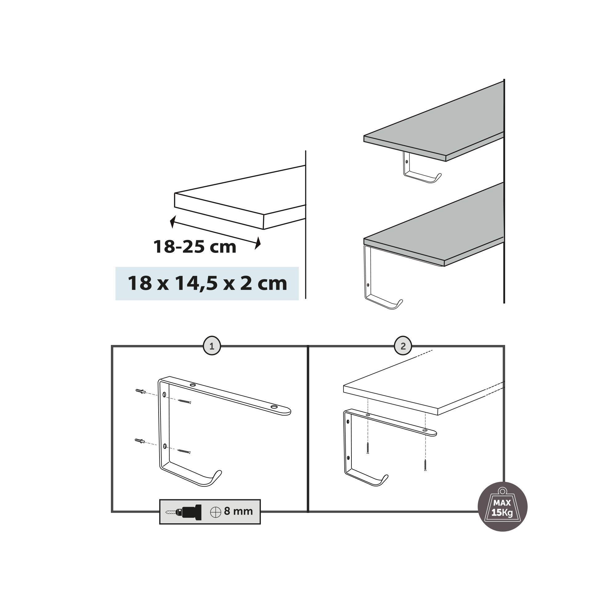 Equerre acier enduit de résine époxy noir, H.14.5 x P.14.5 cm - 4