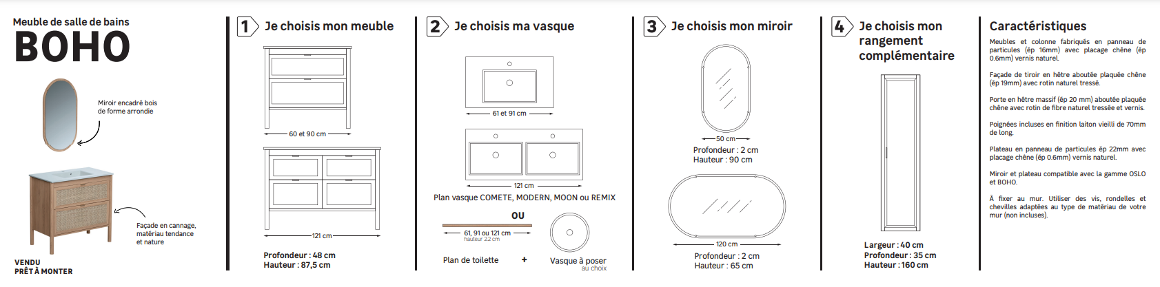 Plan de toilette aggloméré plaqué chêne Ep.2.2 x l.61 x P.52 cm Boho/oslo - 5