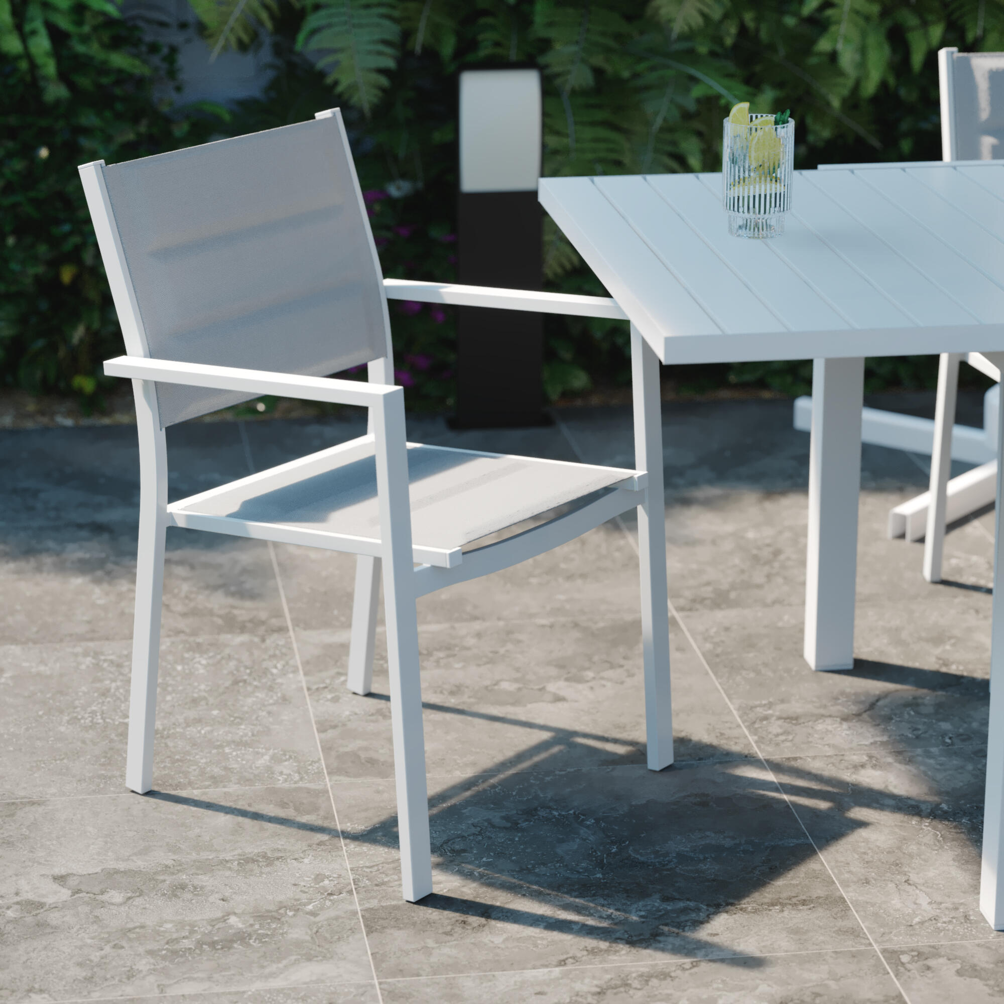 Silla de exterior de aluminio Naterial Orion Beta II con brazos blanca - 19