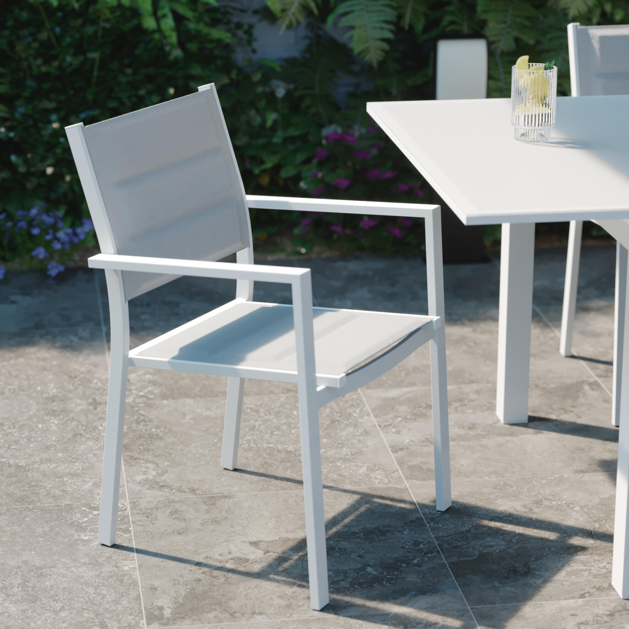 Tavolo da giardino allungabile Odyssea NATERIAL in alluminio bianco con piano in vetro texturizzato  per 12 persone 256/320x100cm - 3