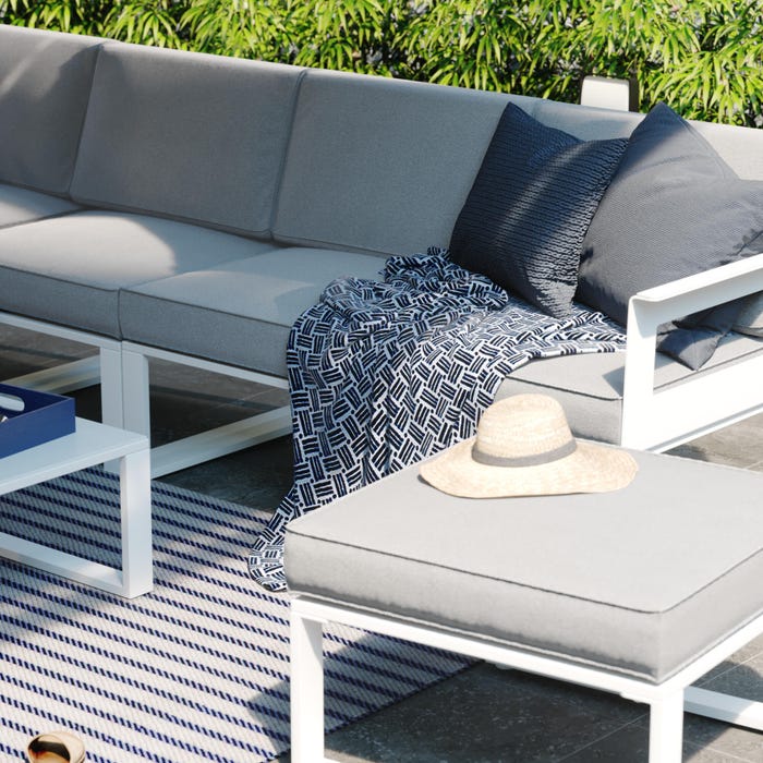 conjunto-mesa-de-jardim-sofá-poltrona-almofada-alumínio-cinza-branco-material odyssea