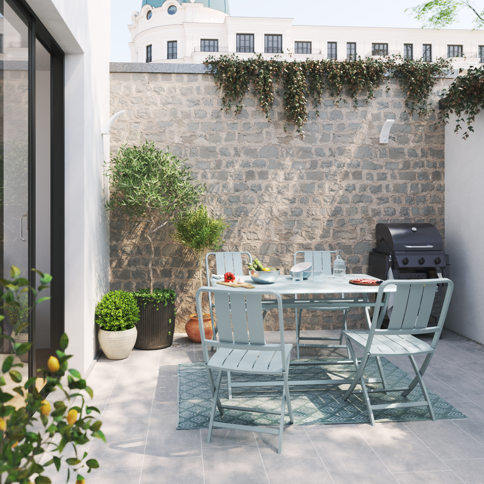 Sedia da giardino pieghevole in alluminio Idaho NATERIAL, seduta in alluminio azzurro - 4