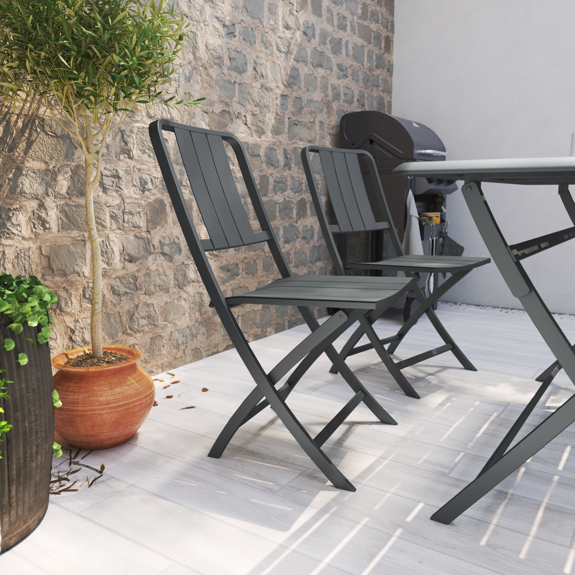 Sedia da giardino pieghevole in alluminio Idaho NATERIAL, seduta in alluminio antracite - 4