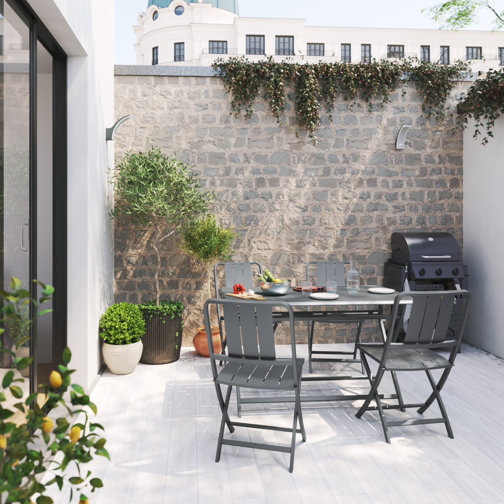 Sedia da giardino pieghevole in alluminio Idaho NATERIAL, seduta in alluminio antracite - 3