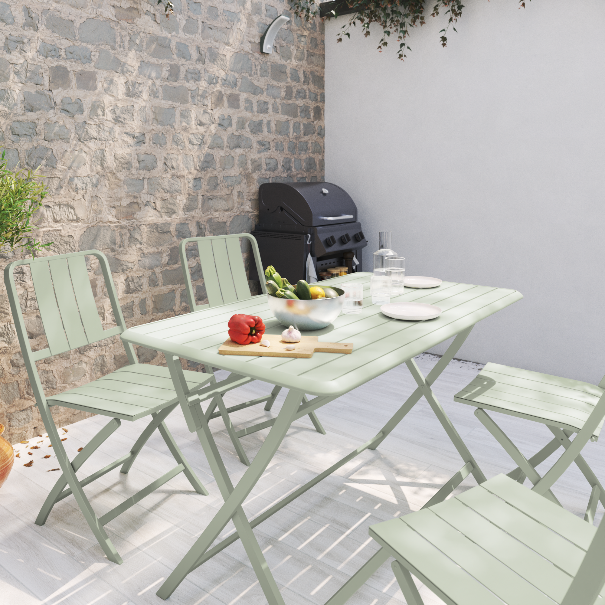 Mesa de jardín naterial idaho de aluminio verde de 130x75x75 cm