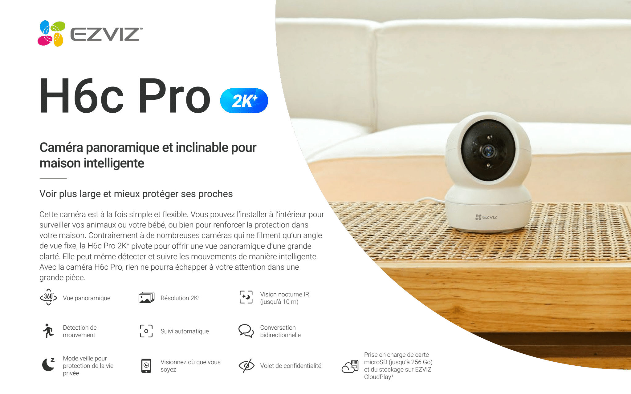 Caméra intérieure motorisée H6C PRO 2K+, EZVIZ - 8