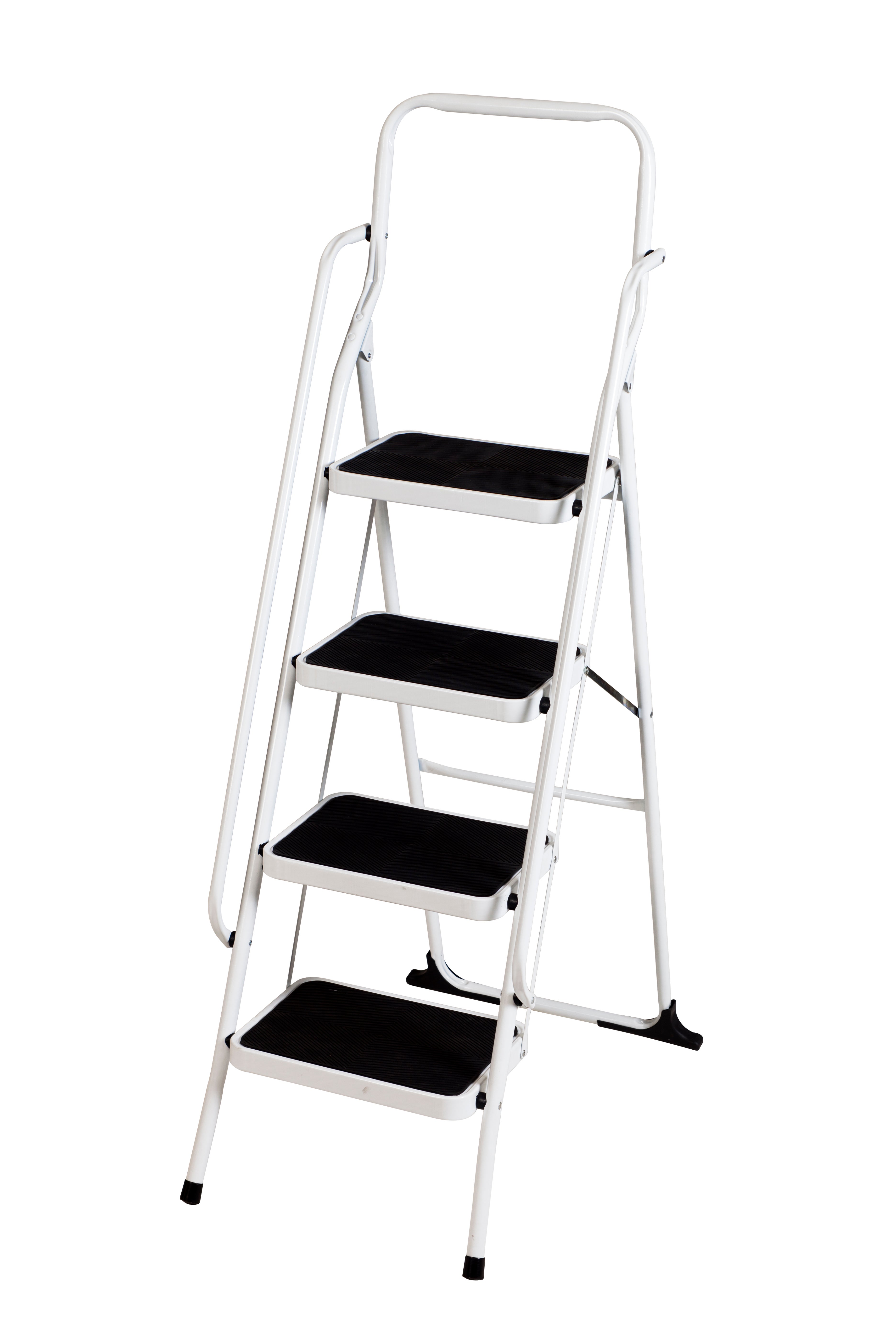 Escalera con 4 peldaños anchos y barandilla de seguridad, 145 cm de alto