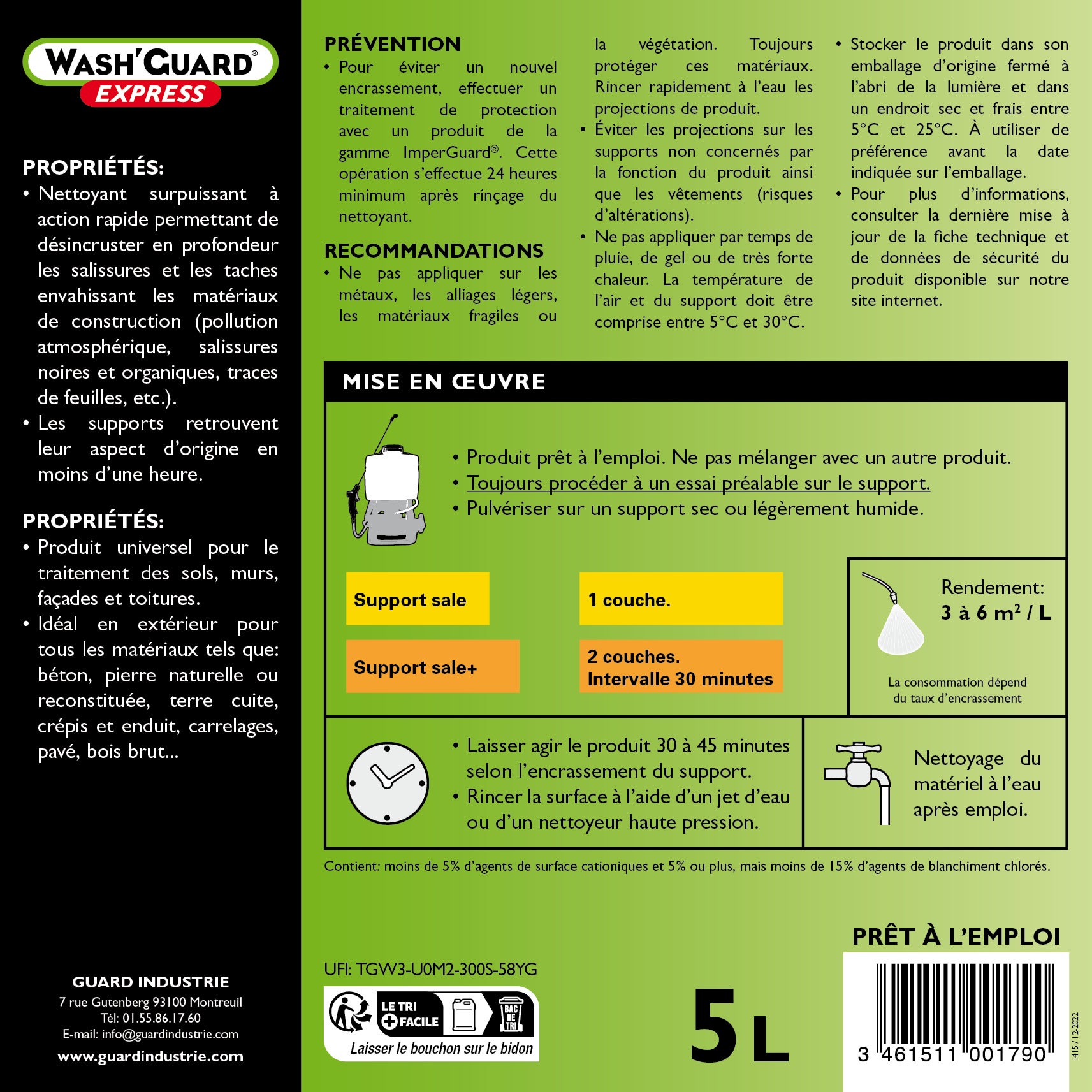 Nettoyant GUARD INDUSTRIE Wash'guard express 5 l, incolore - 6