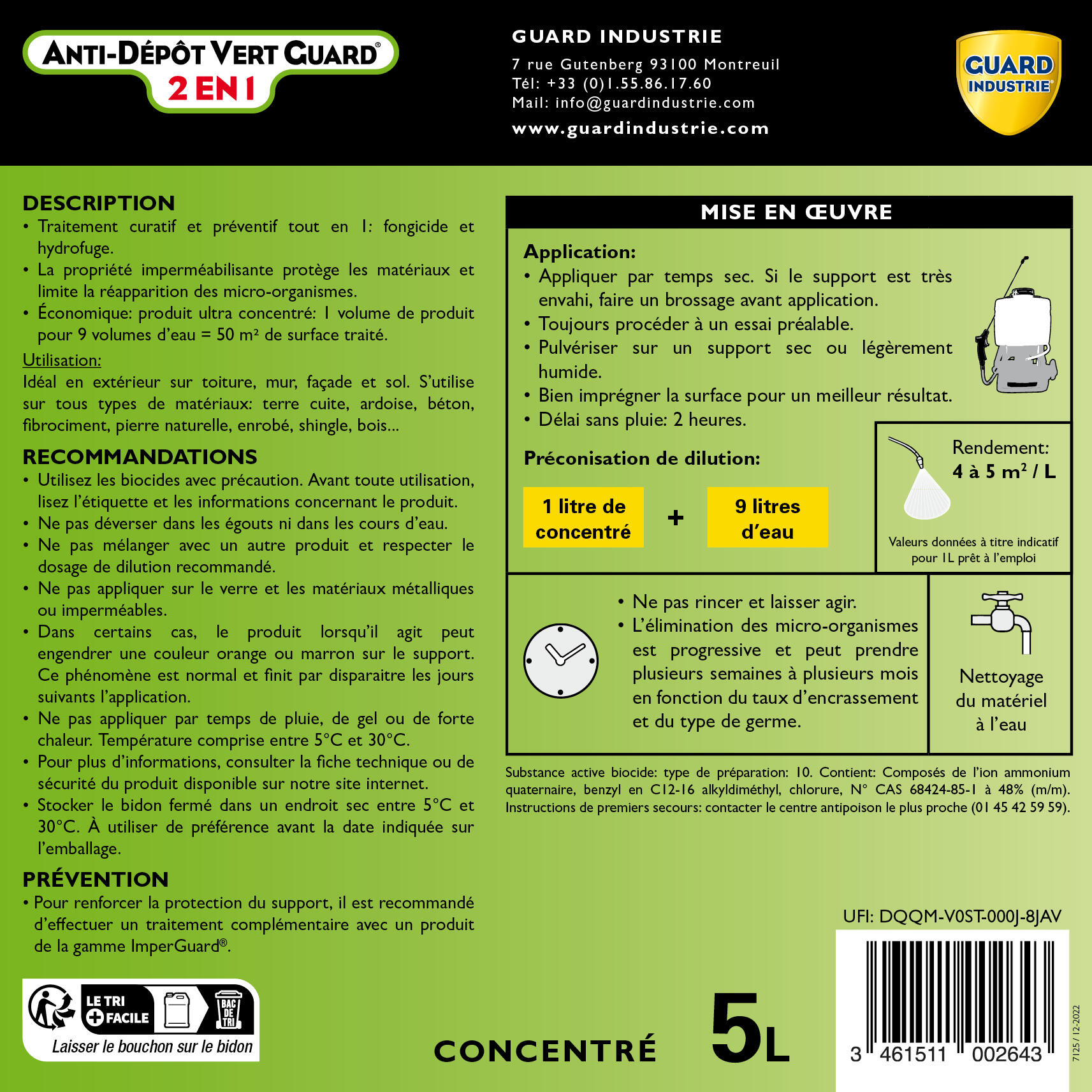Traitement Anti dépôt vert 2 en 1 GUARD INDUSTRIE, 5 L ultra concentré - 7