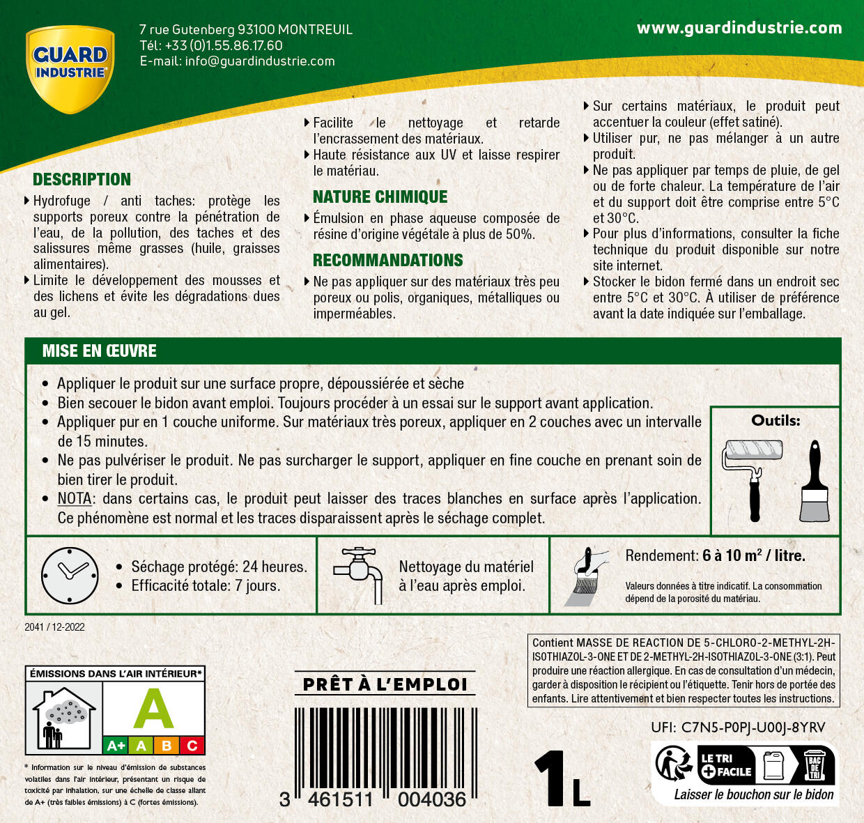 Imperméabilisant Sol biosourcé ultra GUARD INDUSTRIE 1L - 5