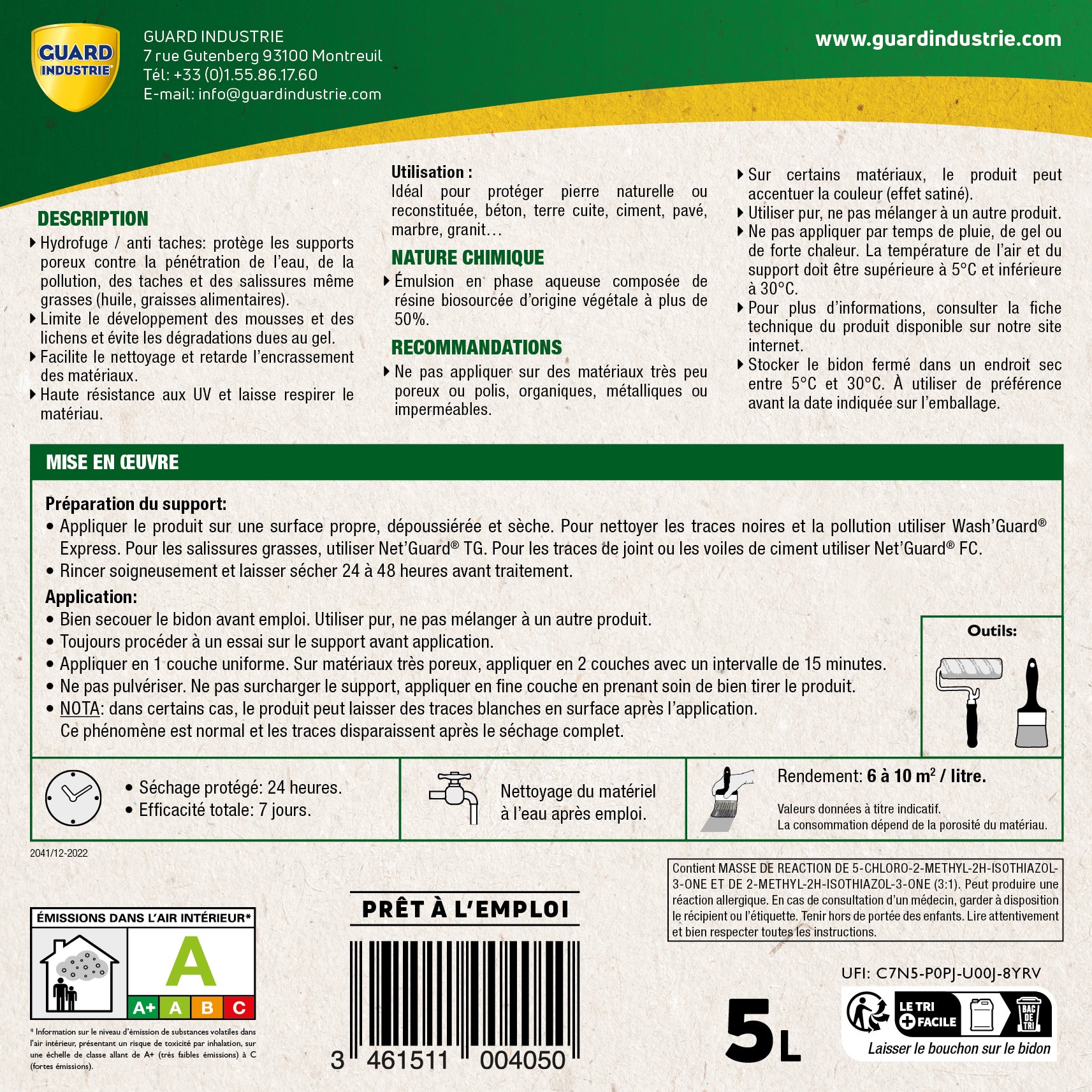 Imperméabilisant Sol biosourcé ultra GUARD INDUSTRIE 5L - 5