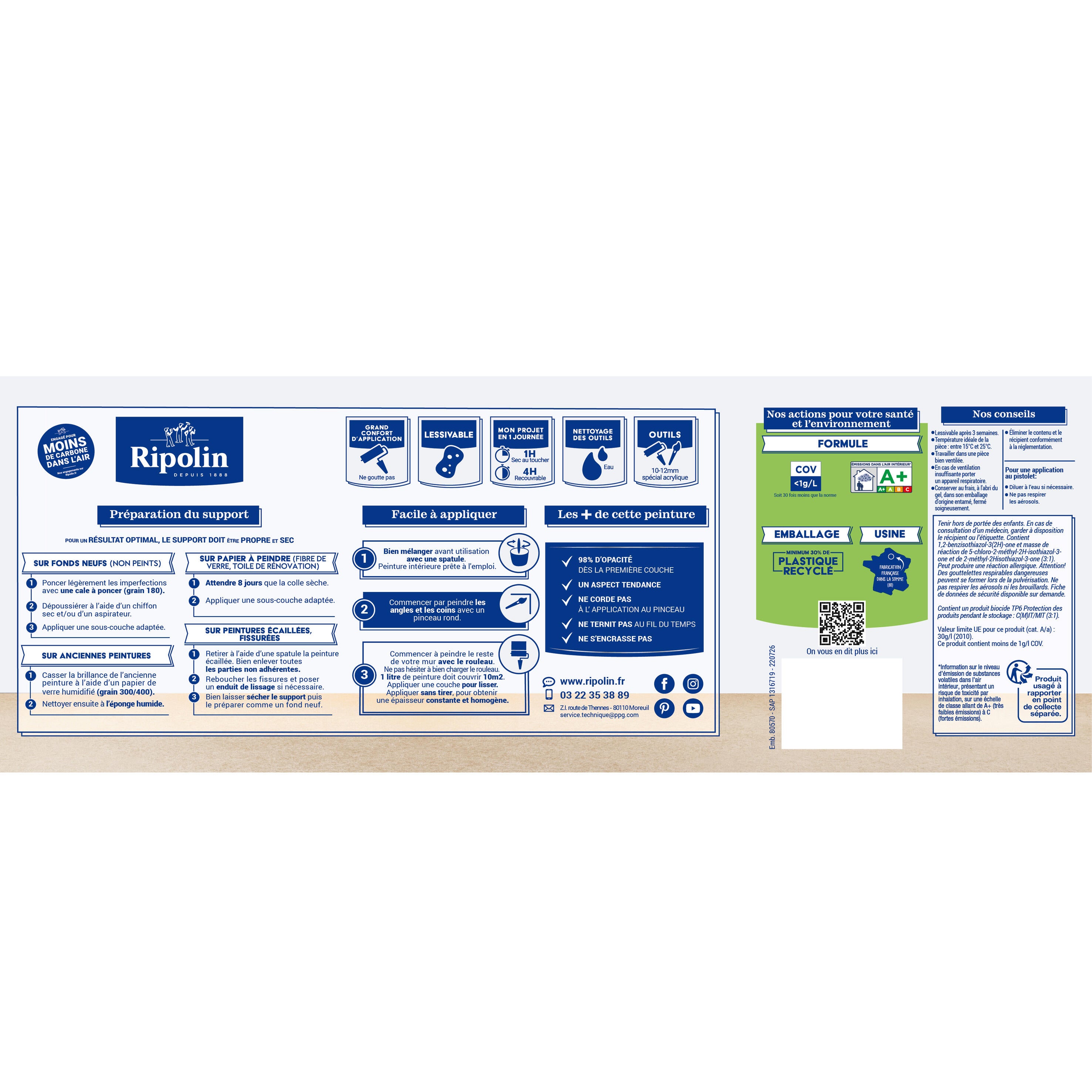 Peinture mur bleu ainhoa velours RIPOLIN Intérieur 2.5l - 5