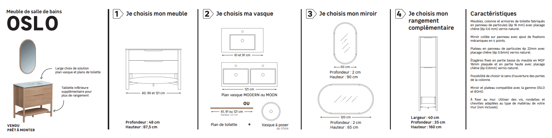 Plan de toilette aggloméré plaqué chêne Ep.2.2 x l.91 x P.52 cm Boho/oslo - 5