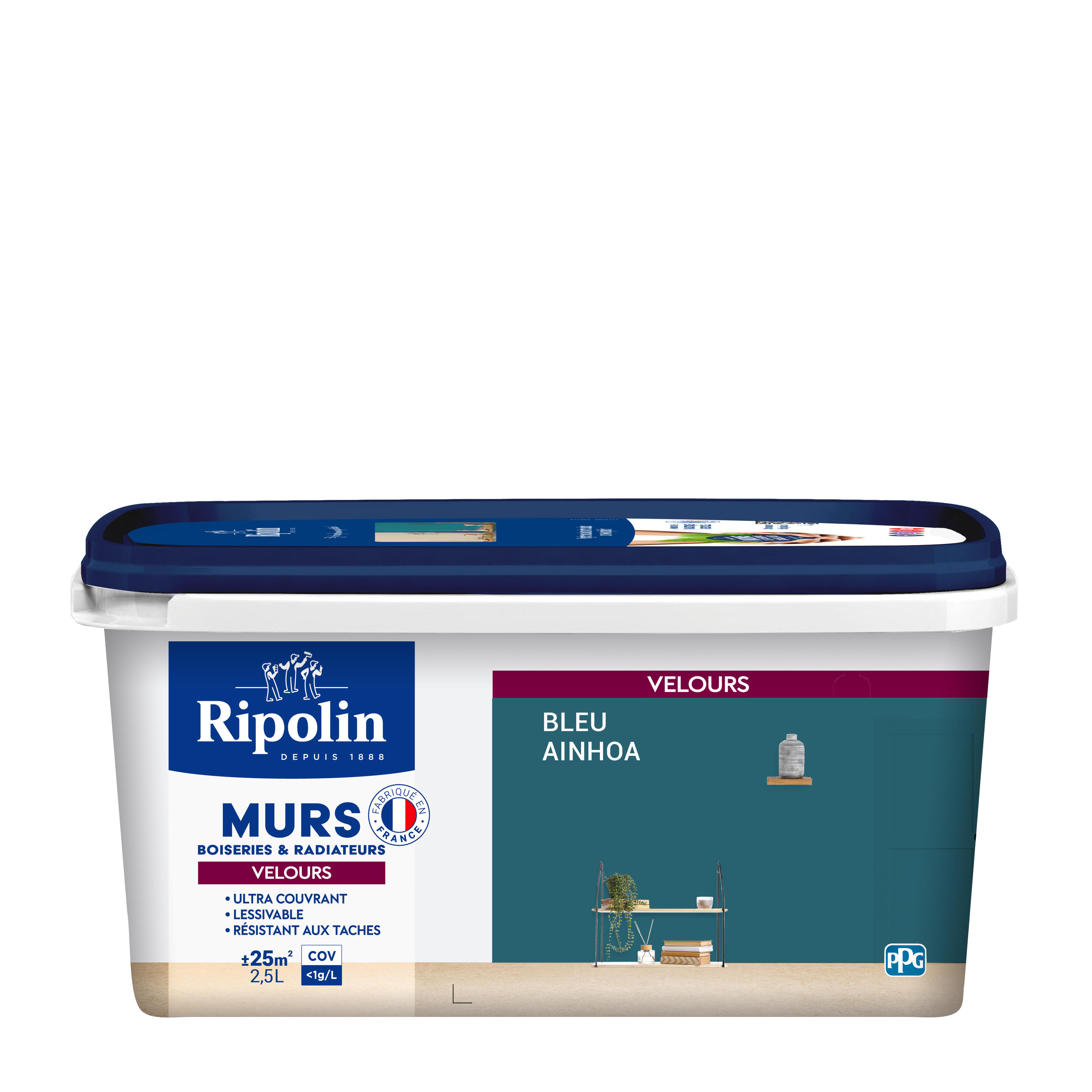 Peinture mur bleu ainhoa velours RIPOLIN Intérieur 2.5l - 2