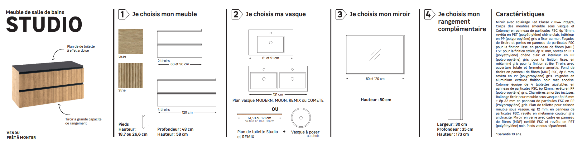 Meuble sous-vasque 2t l.90 x H.58 x P.48.1 cm imit chêne strié Studio - 16