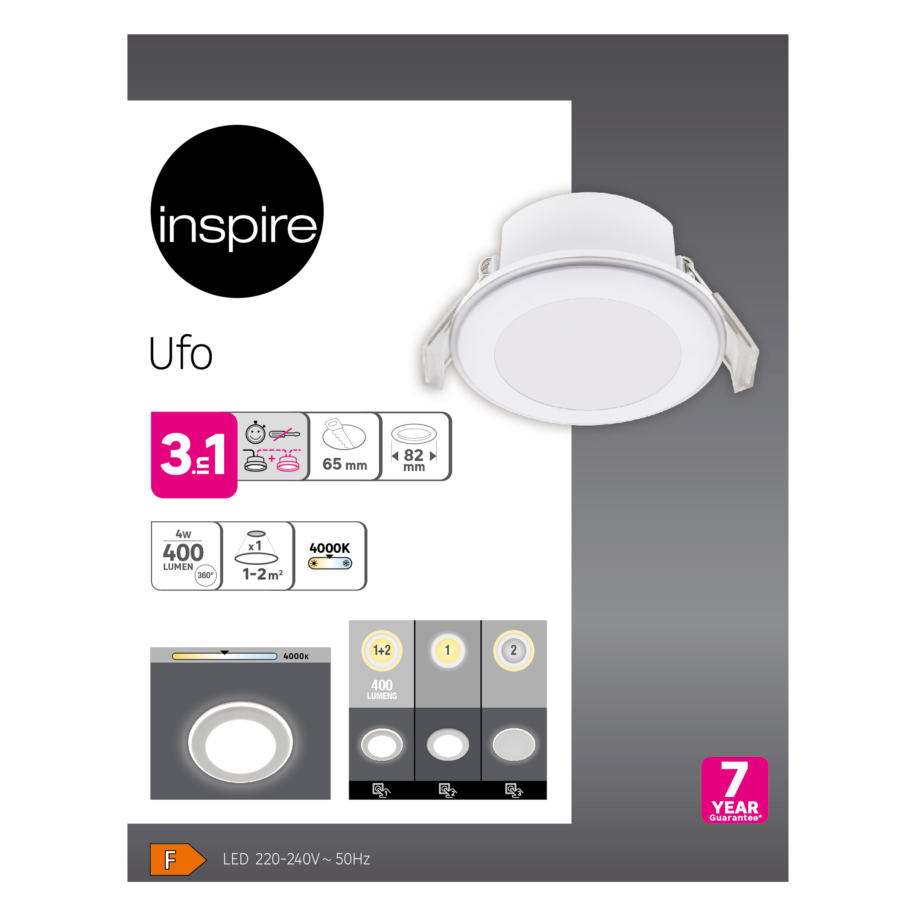 Faretto da incasso con fonte luminosa fisso Modulo LED INSPIRE UFO bianco  Ø 8.2 cm Luce bianco naturale - 2
