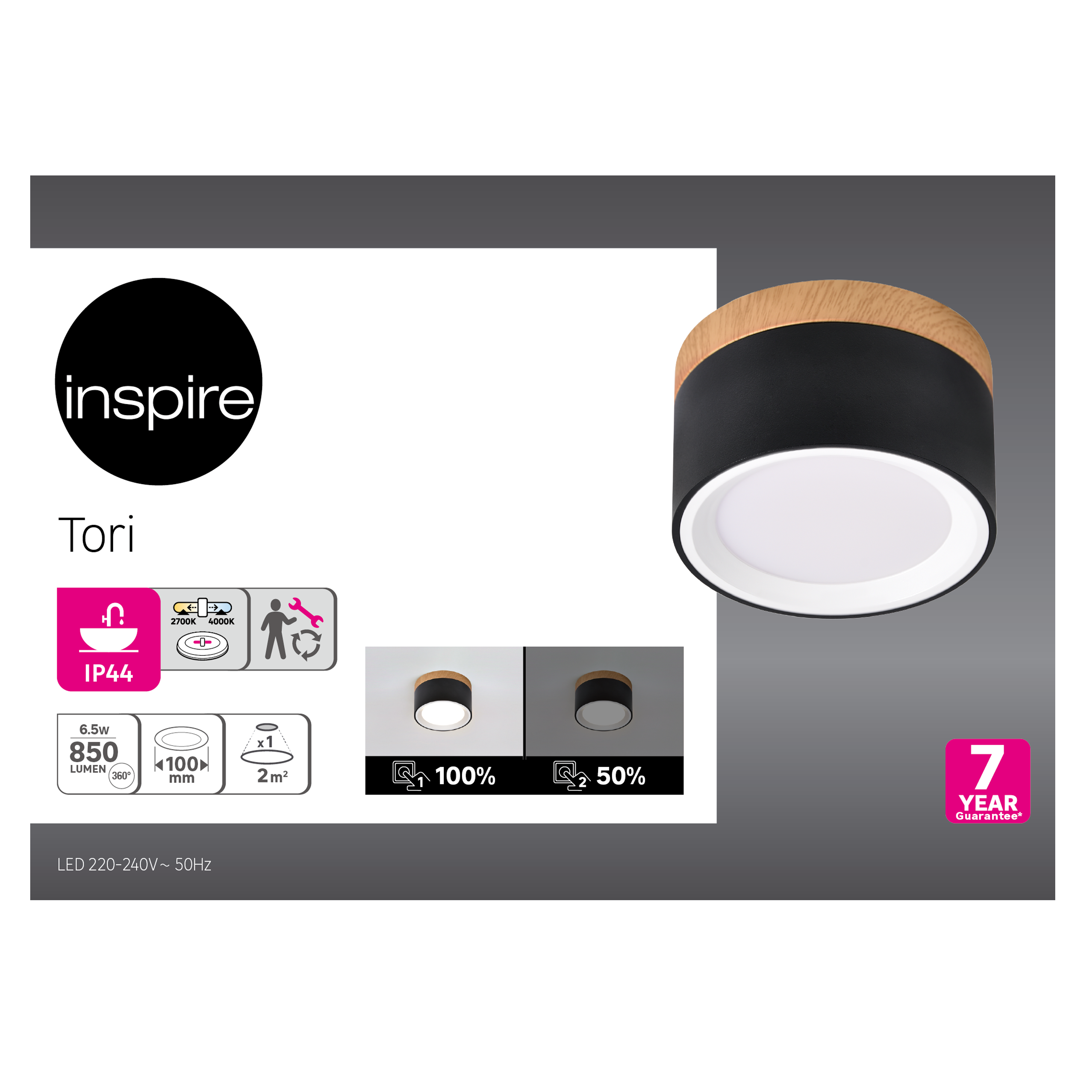 Spot à fixer module led, nature métal noir bois INSPIRE Tori D.10 cm - 8