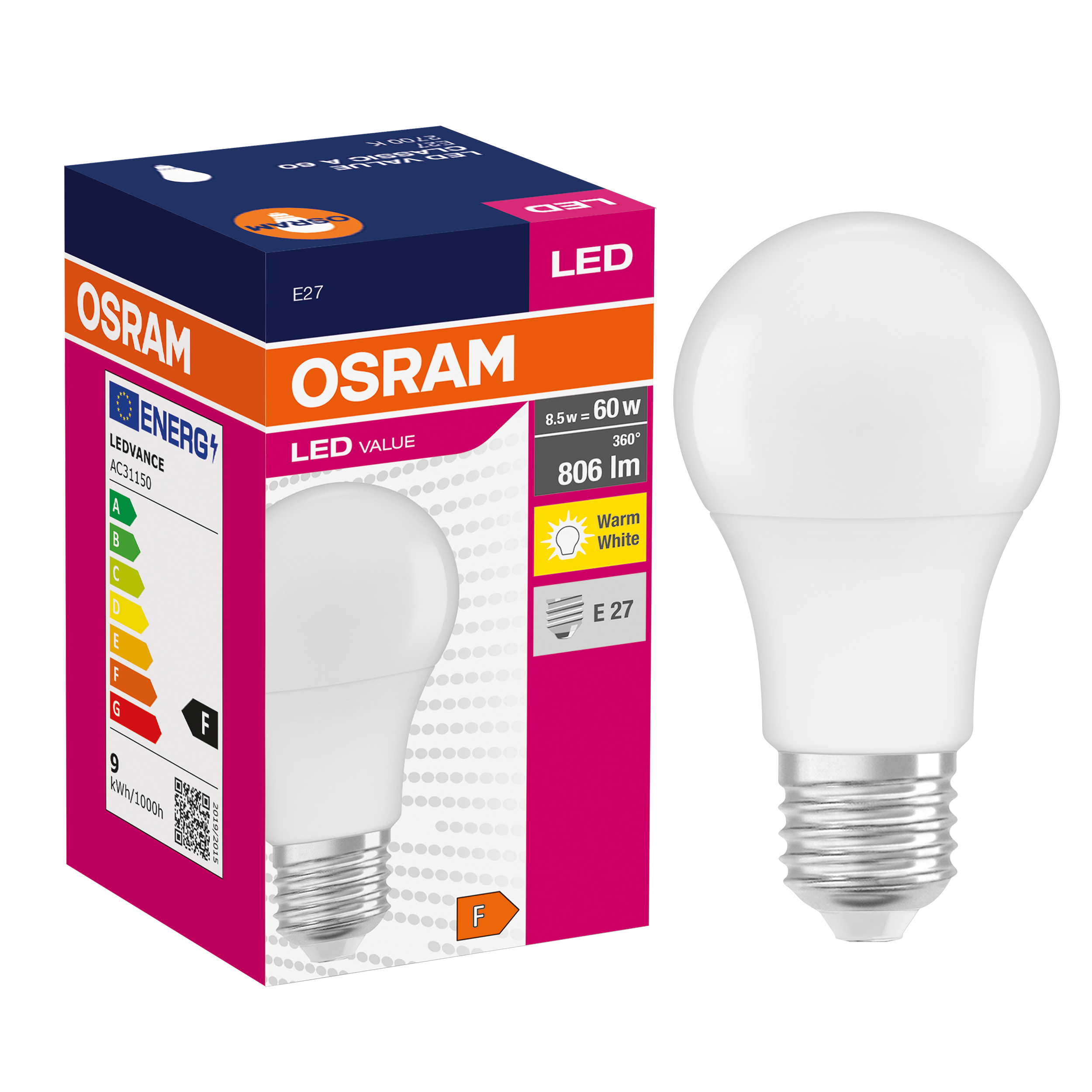 Żarówka LED E27 8,5 W 806 lm Ciepła biel Osram