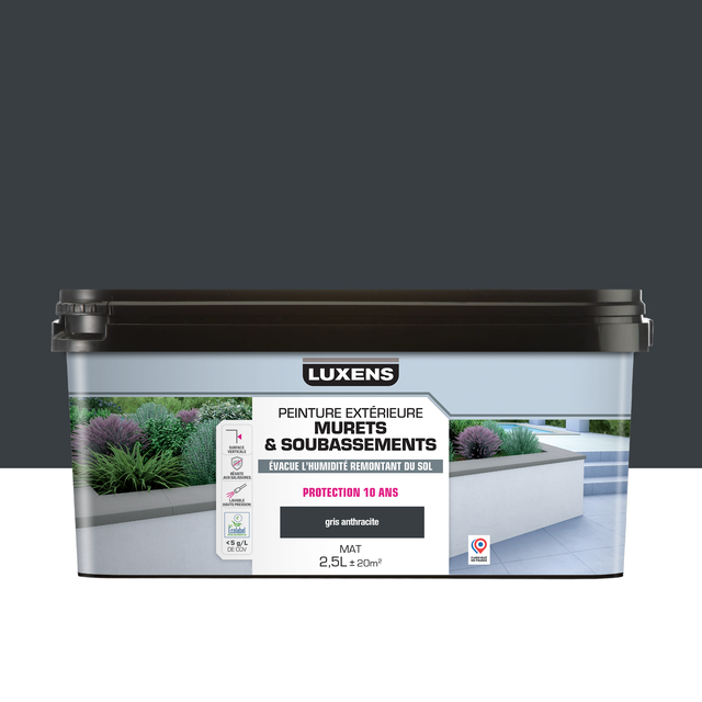 Peinture extérieure muret, soubassement LUXENS gris anthracite 2.5l