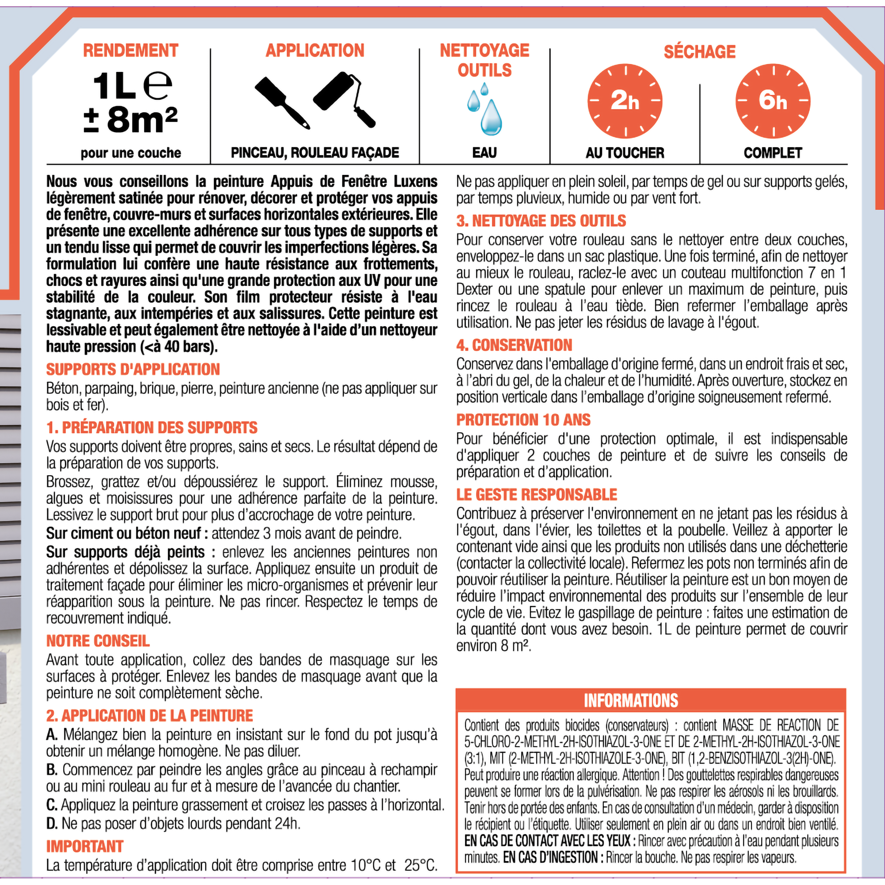 Peinture extérieure appui de fenêtre , LUXENS blanc satiné 1L - 3