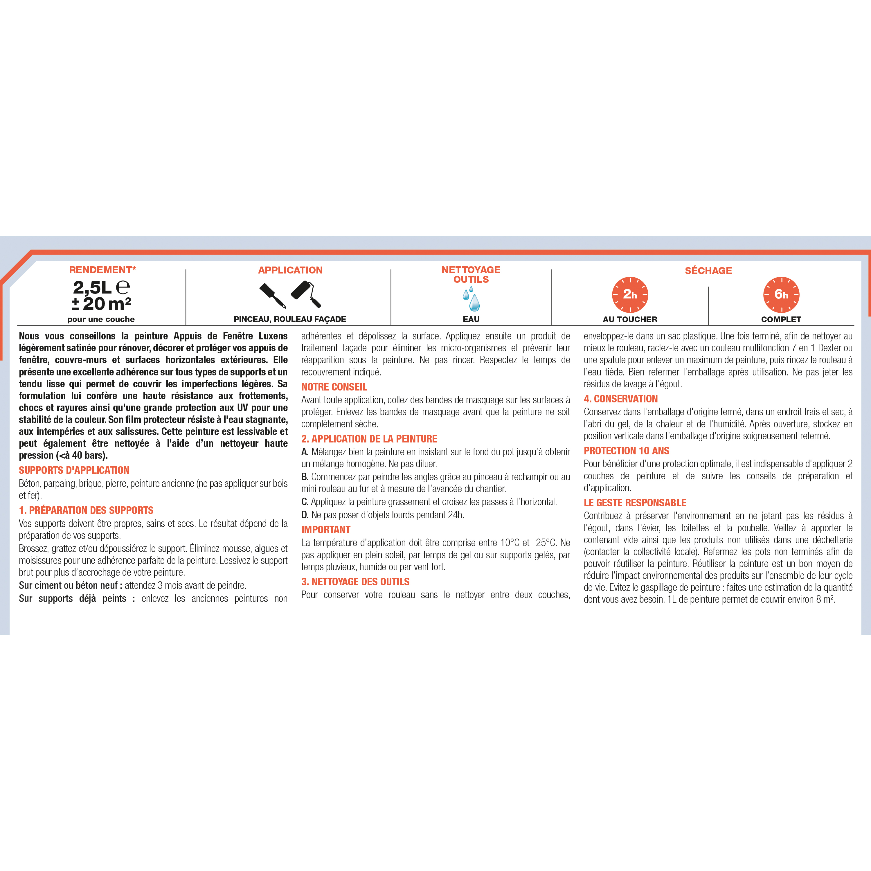 Peinture extérieure appui de fenêtre , LUXENS blanc satiné 2.5L - 3
