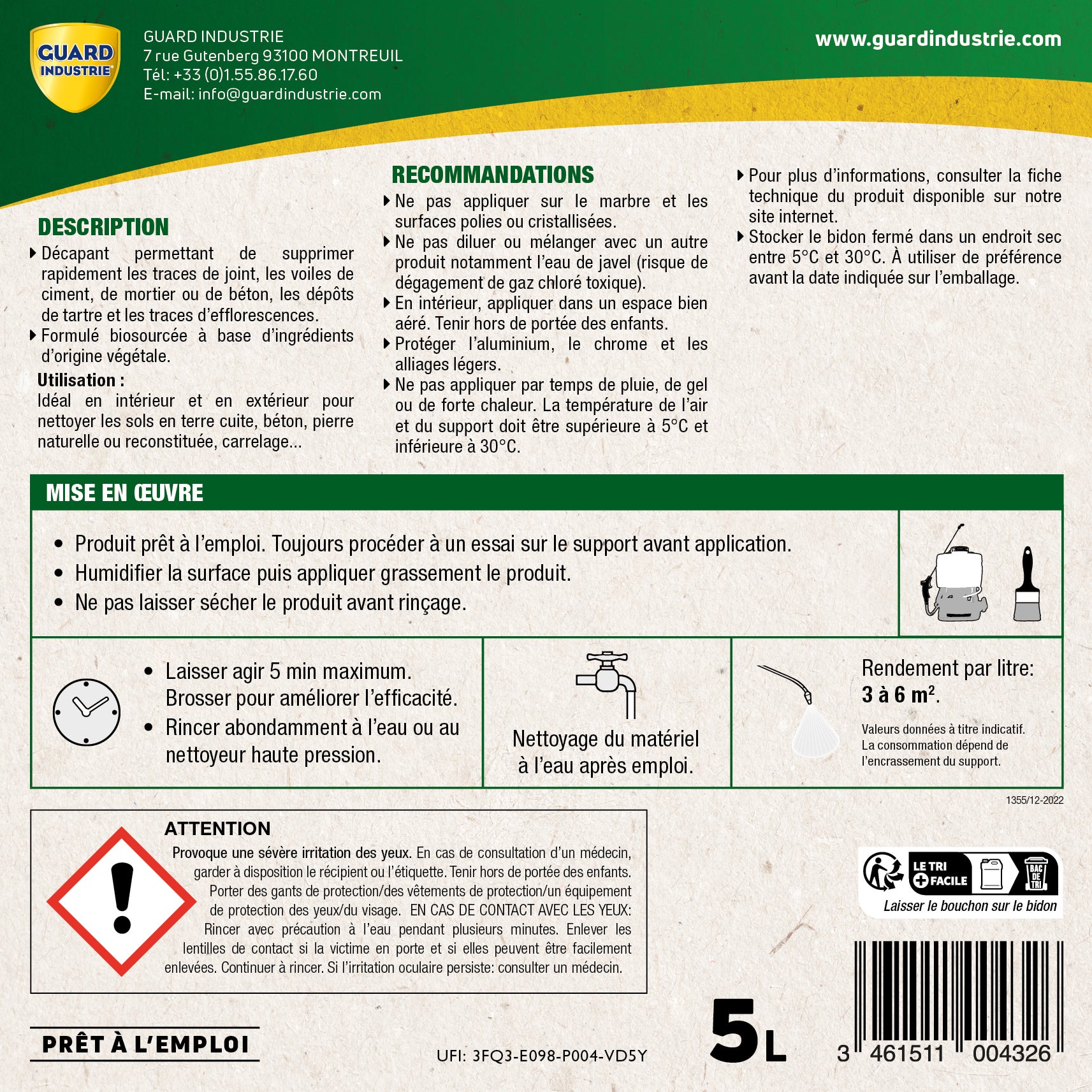 Nettoyant joints GUARD INDUSTRIE Net'guard fc, 5L - 4
