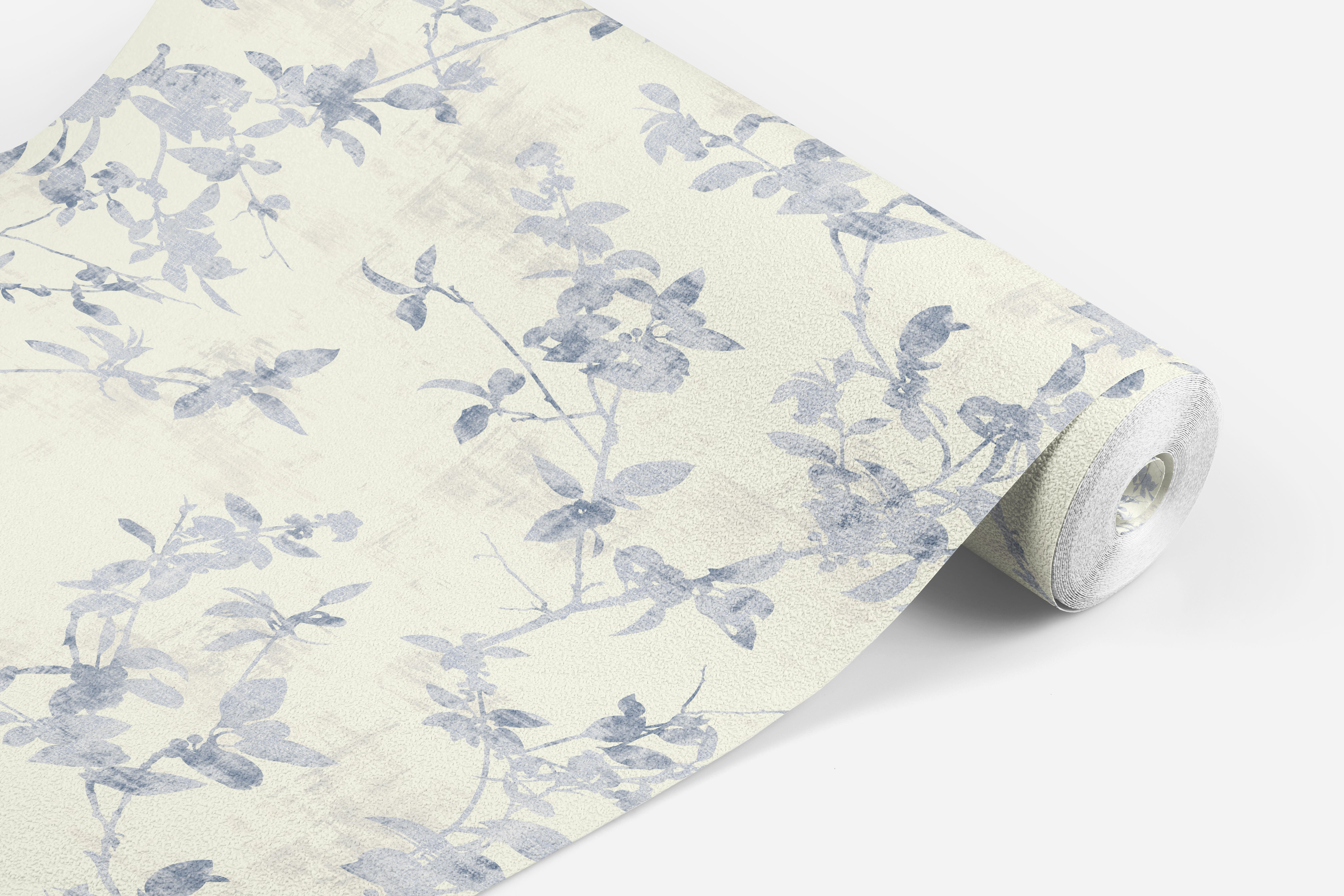 Papel pintado vinilo aplicación cola en pared Naturaleza Hojas azules azul   53cmx10.05m limpìeza con paño húmedo - 5