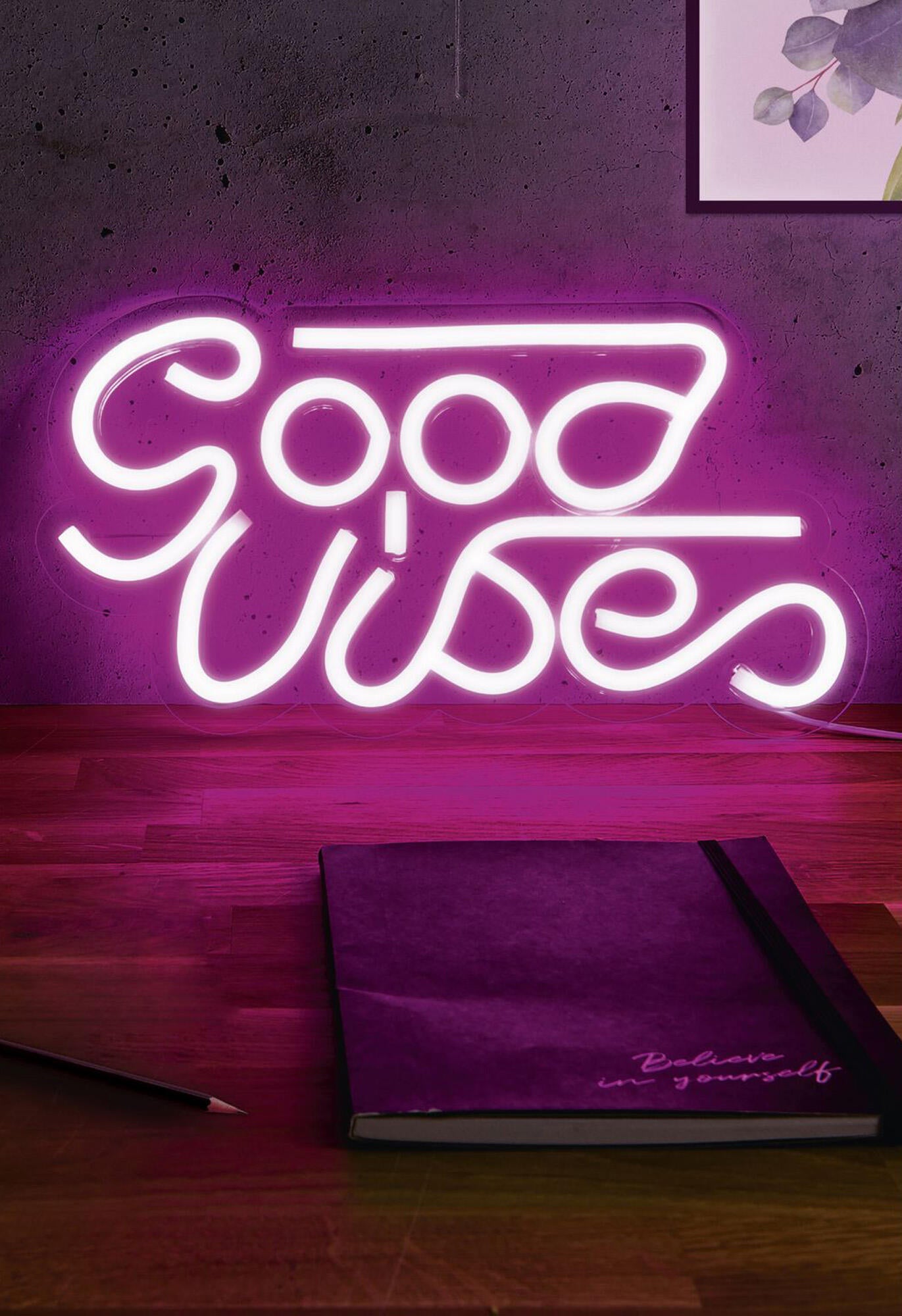 Lámpara neón tubo led good vibes con usb 3000k