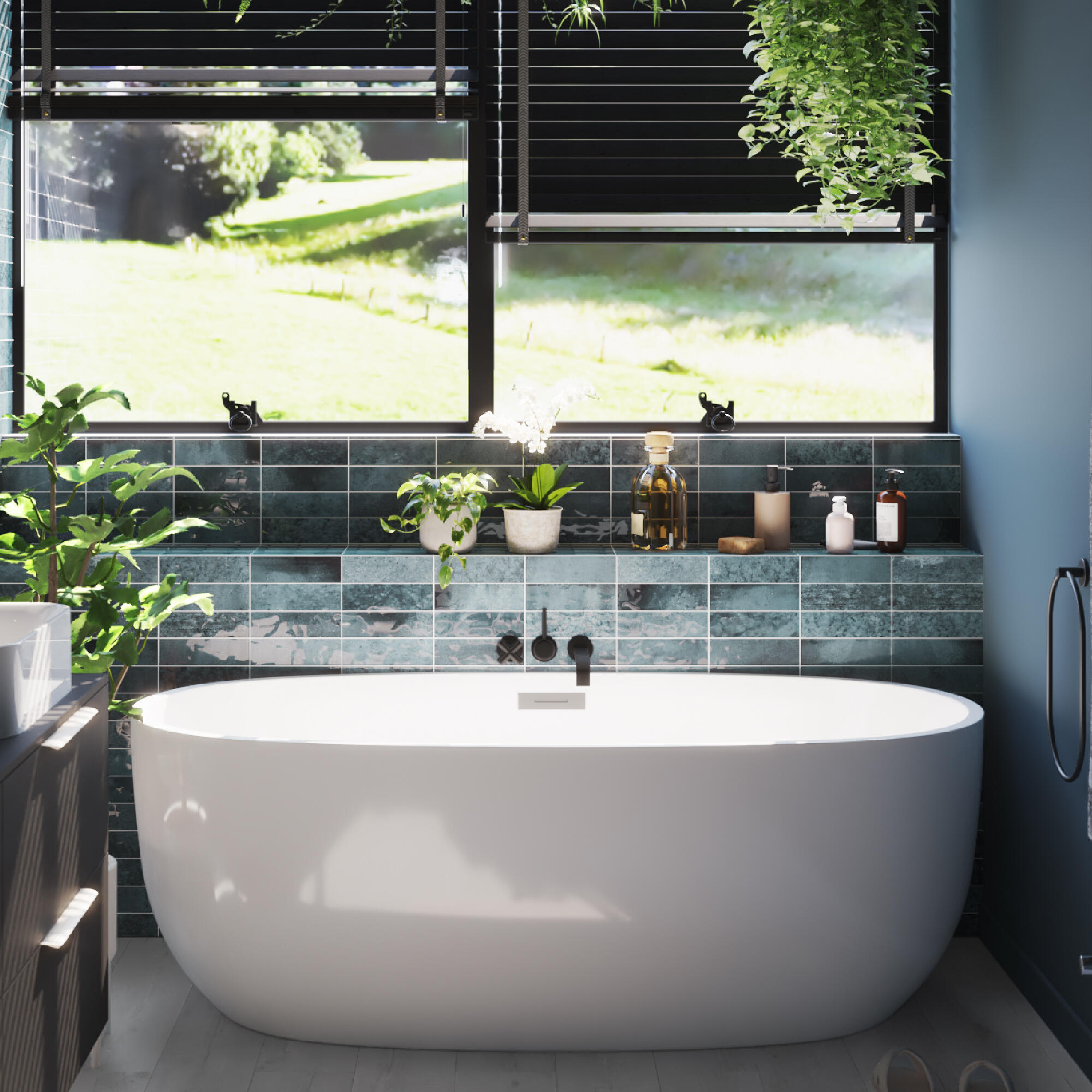 azulejos artens moha efecto verde brillante baño zoom