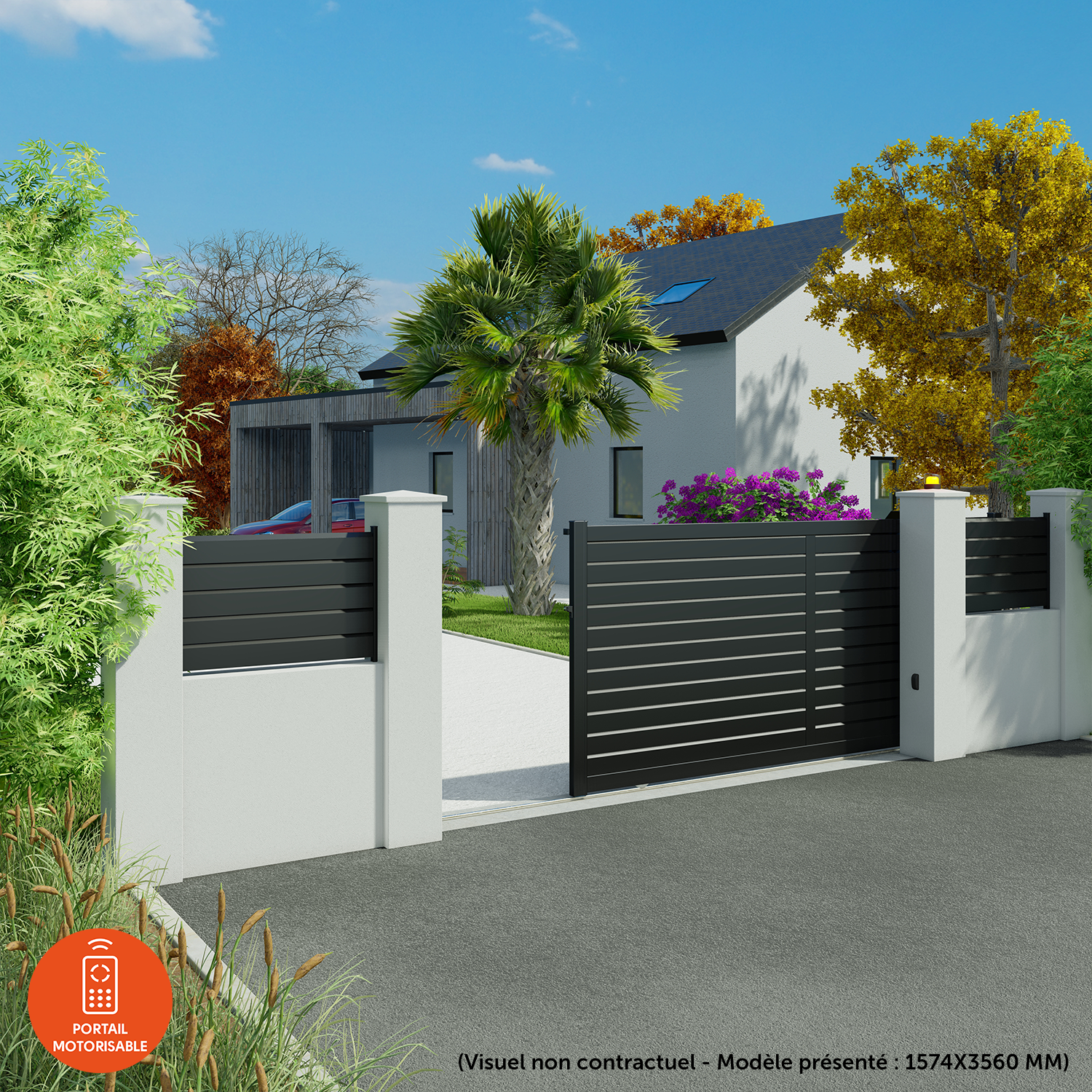Portail coulissant aluminium Zef noir sablé, Klos up! l.362 x H.157,4 cm
