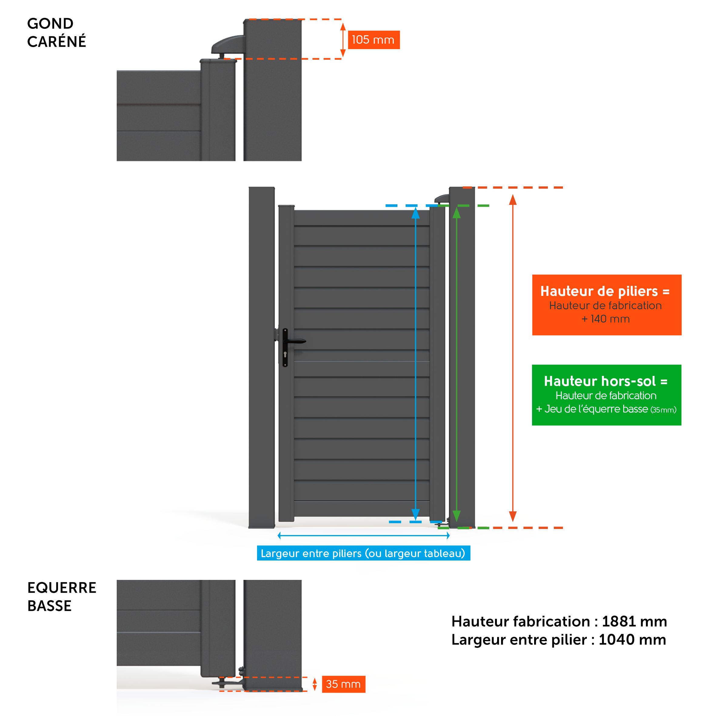 Portillon battant aluminium Zef, gris zinc, Klos up! l.99x H.188.1 cm - 2